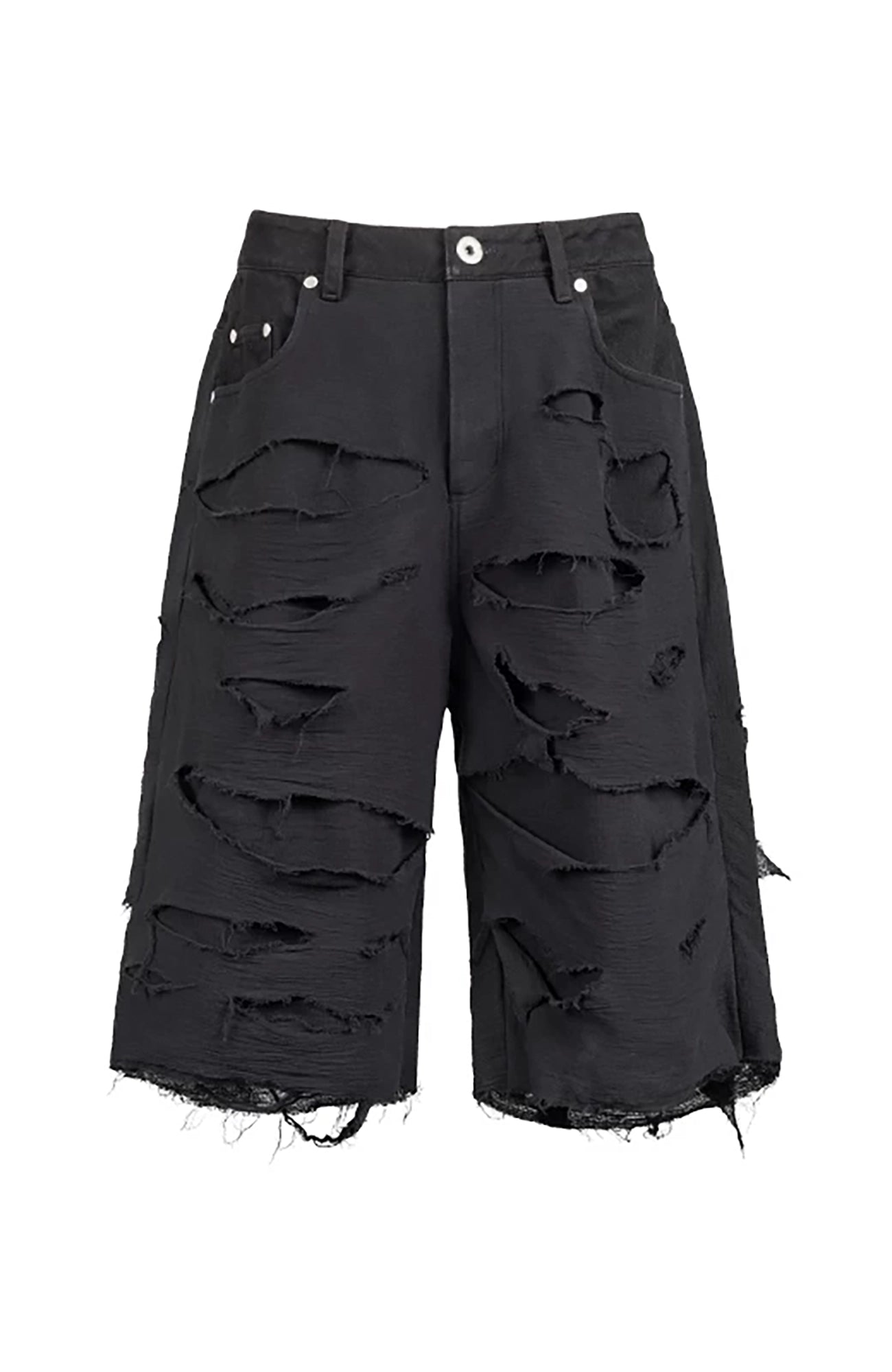 UNDERWATER Distressed Raw Edge Denim Shorts
