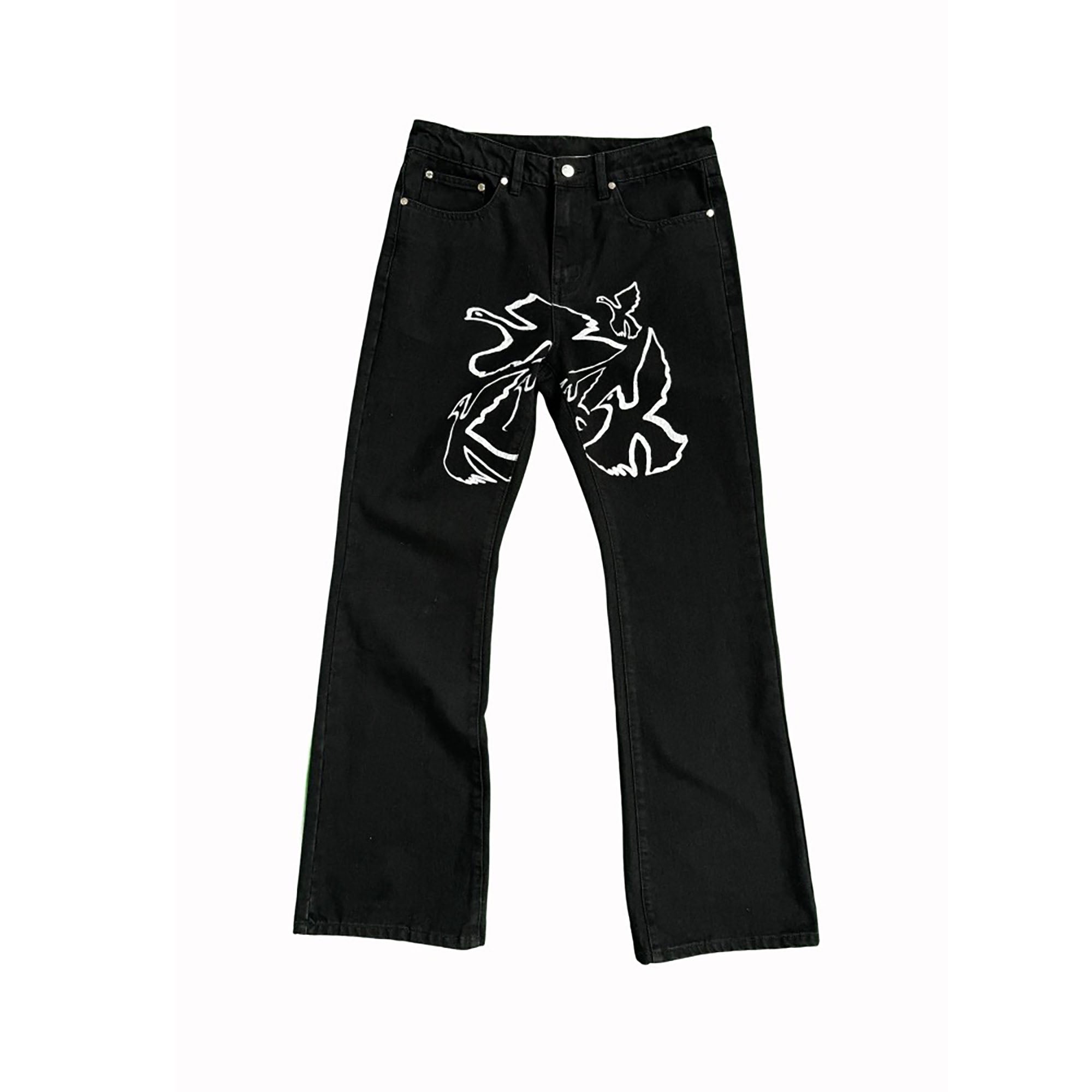 VINKID Flock of Doves Graphic Jeans, premium urban and streetwear designers apparel on PROJECTISR.com, VINKID
