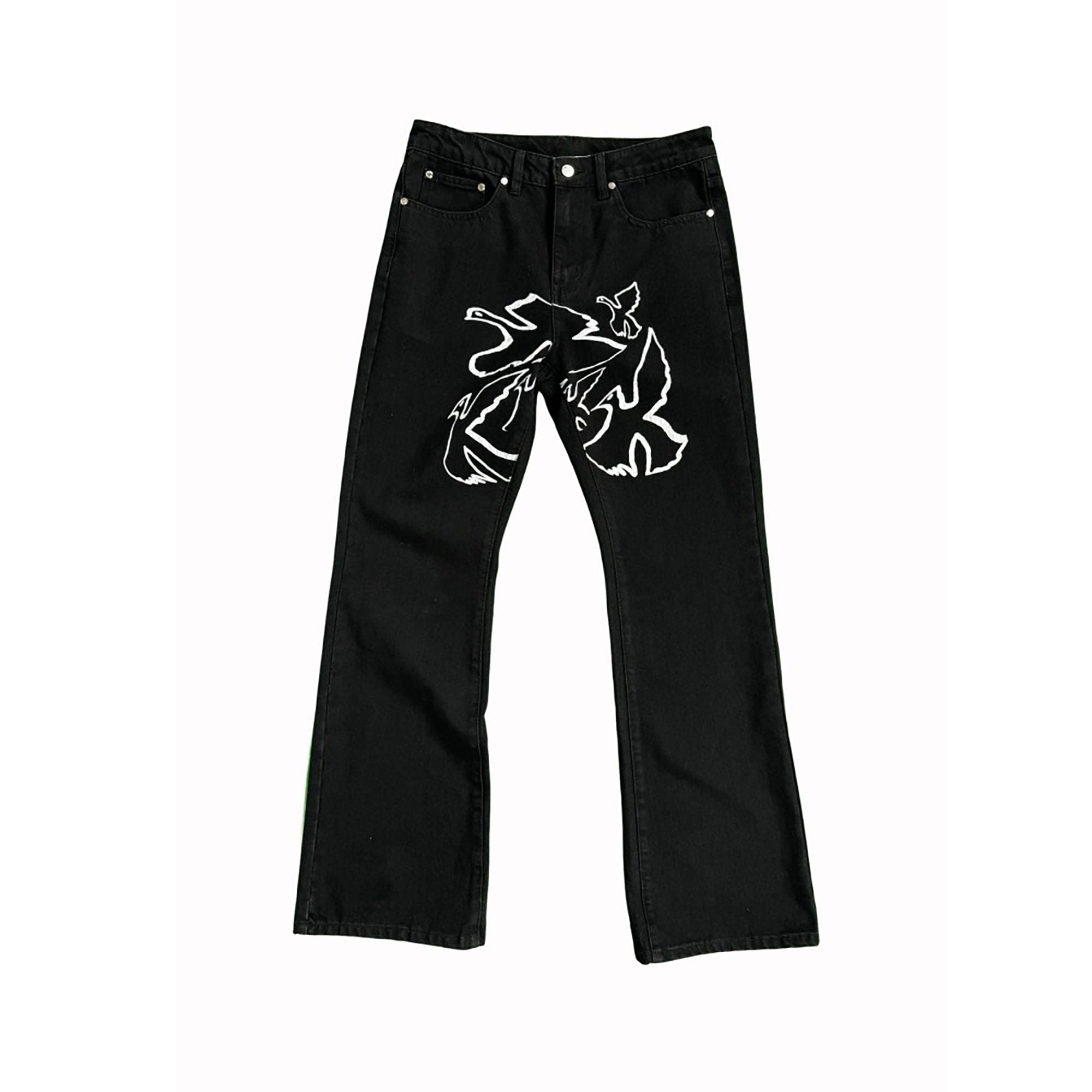 VINKID Flock of Doves Graphic Jeans, premium urban and streetwear designers apparel on PROJECTISR.com, VINKID