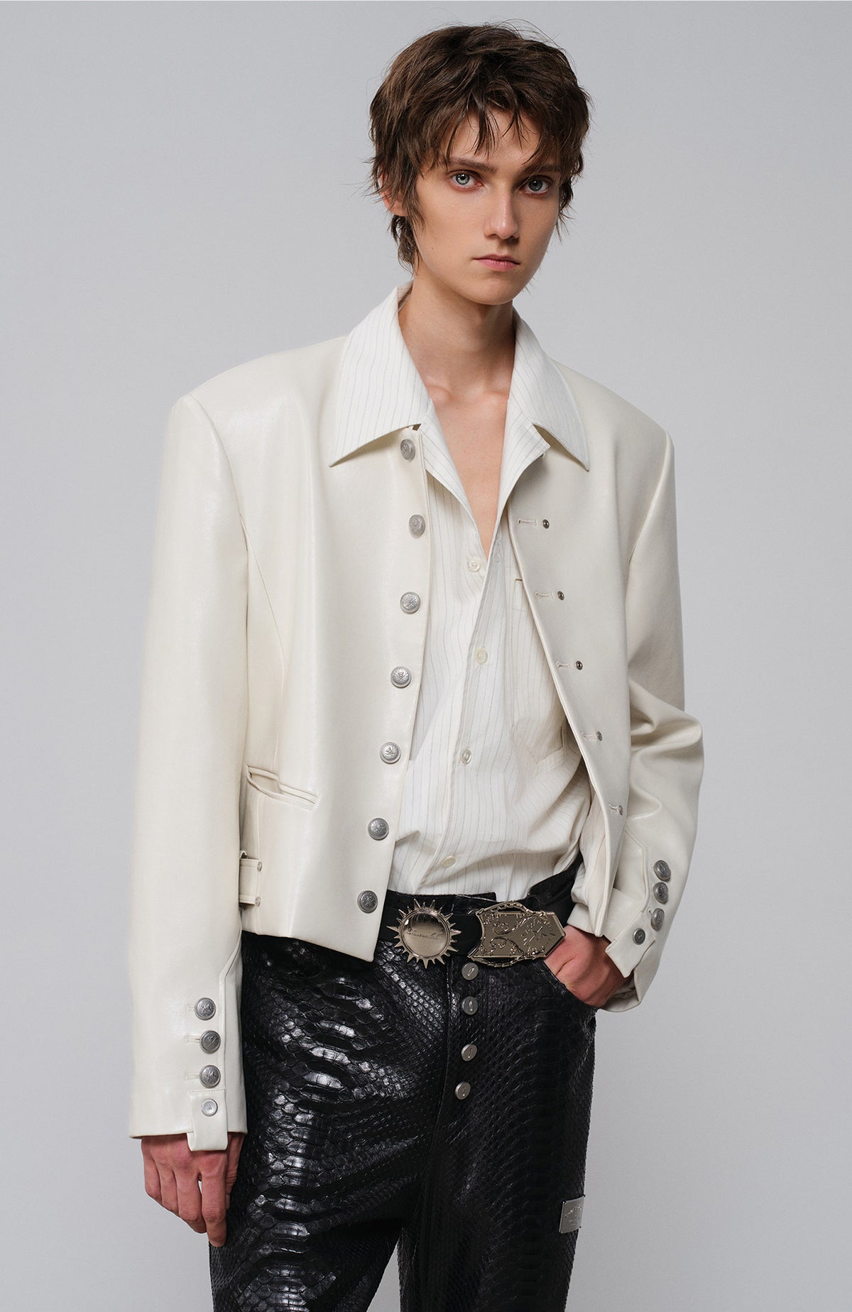 FACEONLAB Faux Leather Stand-Collar Biker Jacket