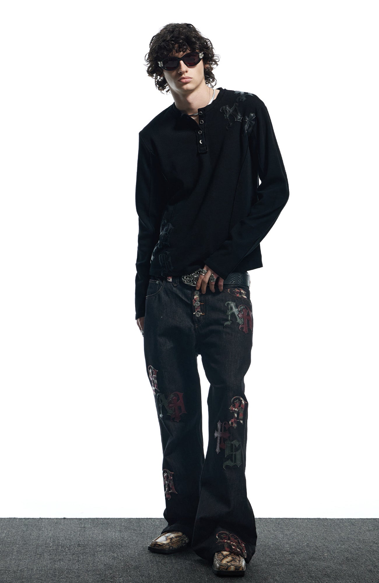DND4DES Waffle-Knit Gothic Henley Long-Sleeve Tee, premium urban and streetwear designers apparel on PROJECTISR.com, DND4DES
