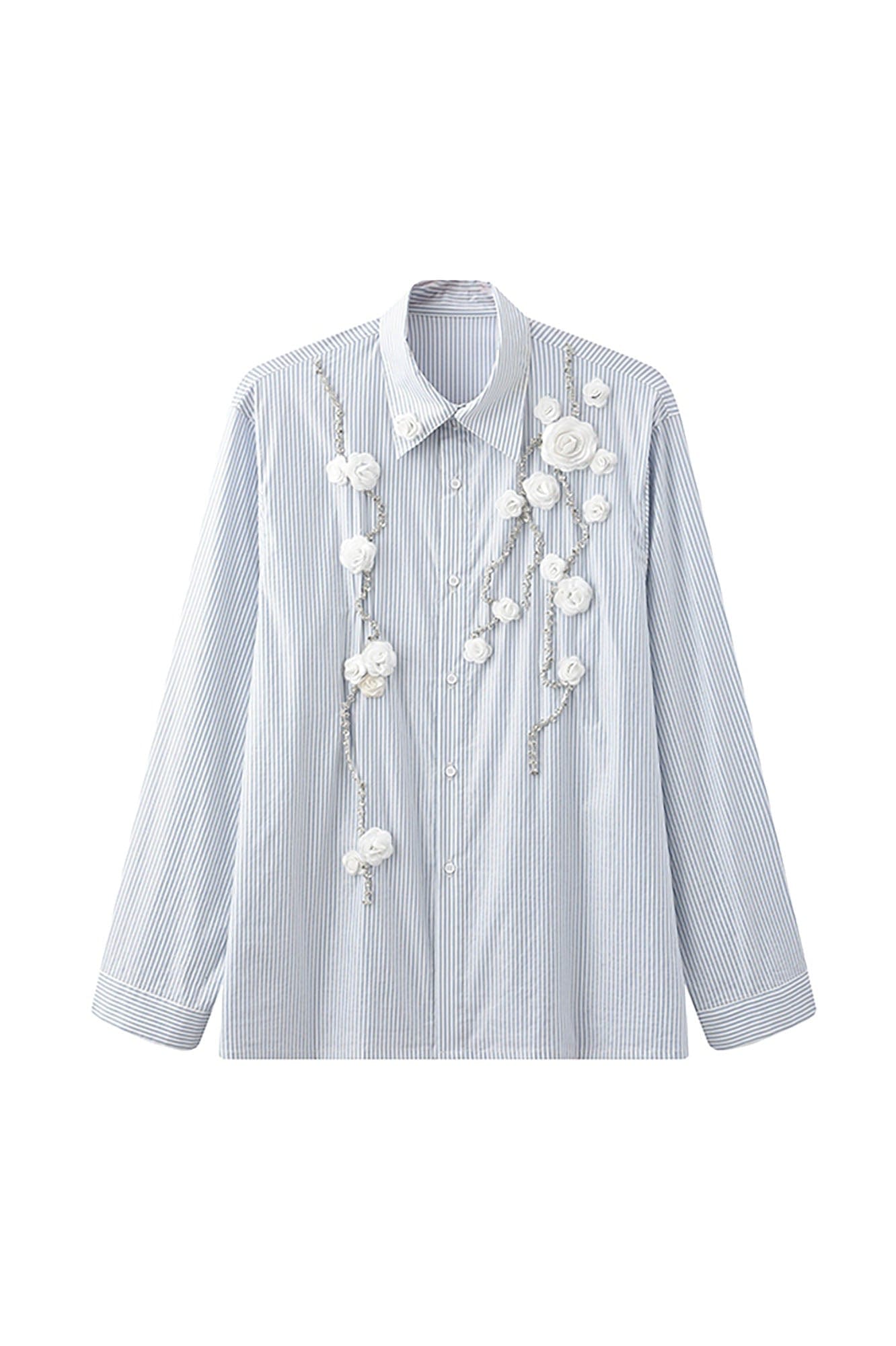 JIECHI Vine Rose Embroidered Striped Shirt, premium urban and streetwear designers apparel on PROJECTISR.com, JIECHI