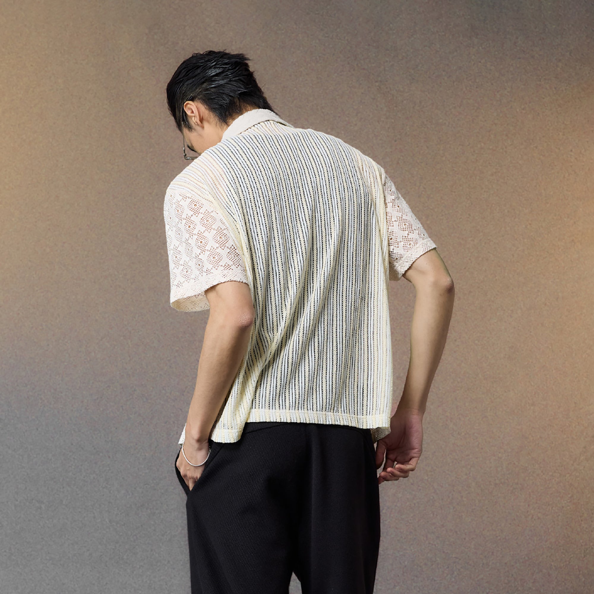 ALVNG AR ANTS Open-Knit Diamond Panel Short-Sleeve Shirt, premium urban and streetwear designers apparel on PROJECTISR.com, ALVNG AR ANTS