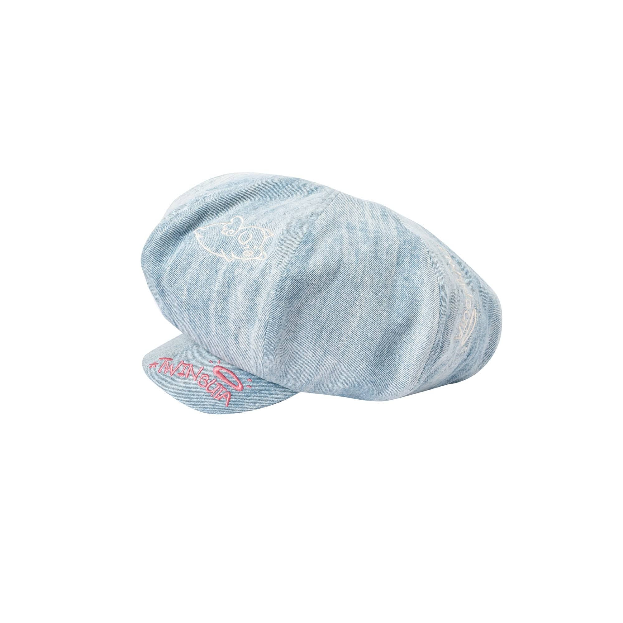 TWINBUTA Washed Embroidered Denim Newsboy Cap, premium urban and streetwear designers apparel on PROJECTISR.com, TWINBUTA