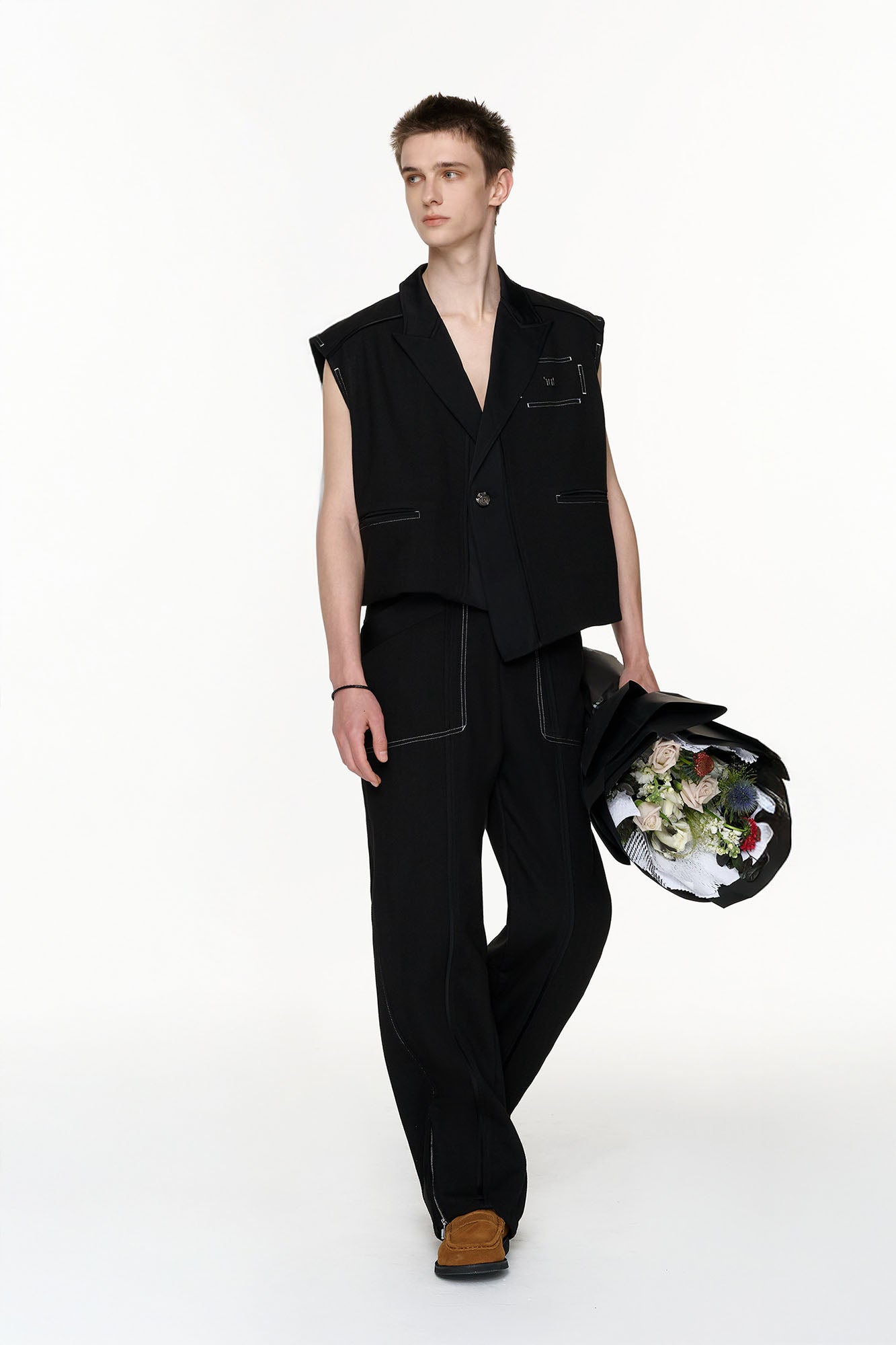 TIWILLTANG Asymmetrical Lapel Vest Black, premium urban and streetwear designers apparel on PROJECTISR.com, TIWILLTANG