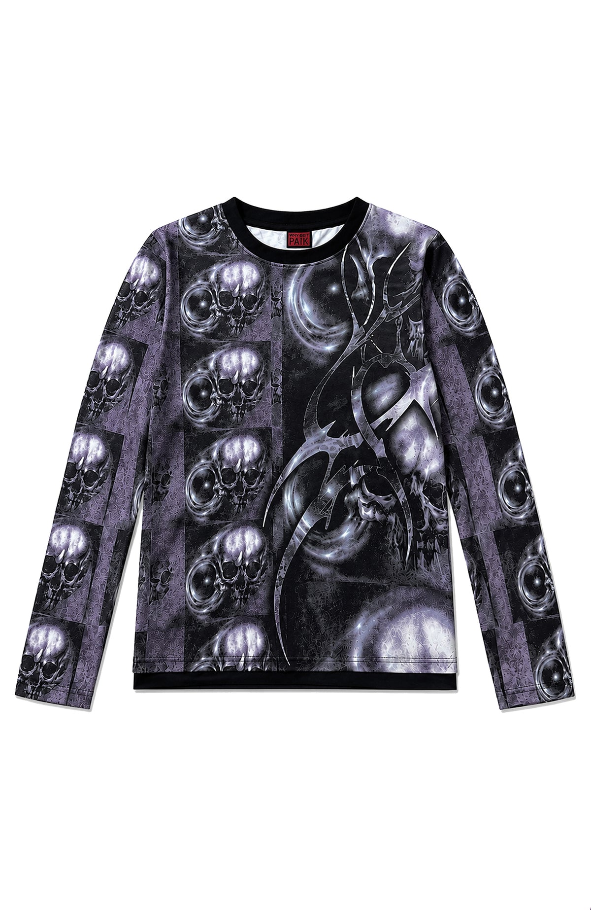 PAIKI Skull Graphic Slim Crewneck Long-Sleeve Tee