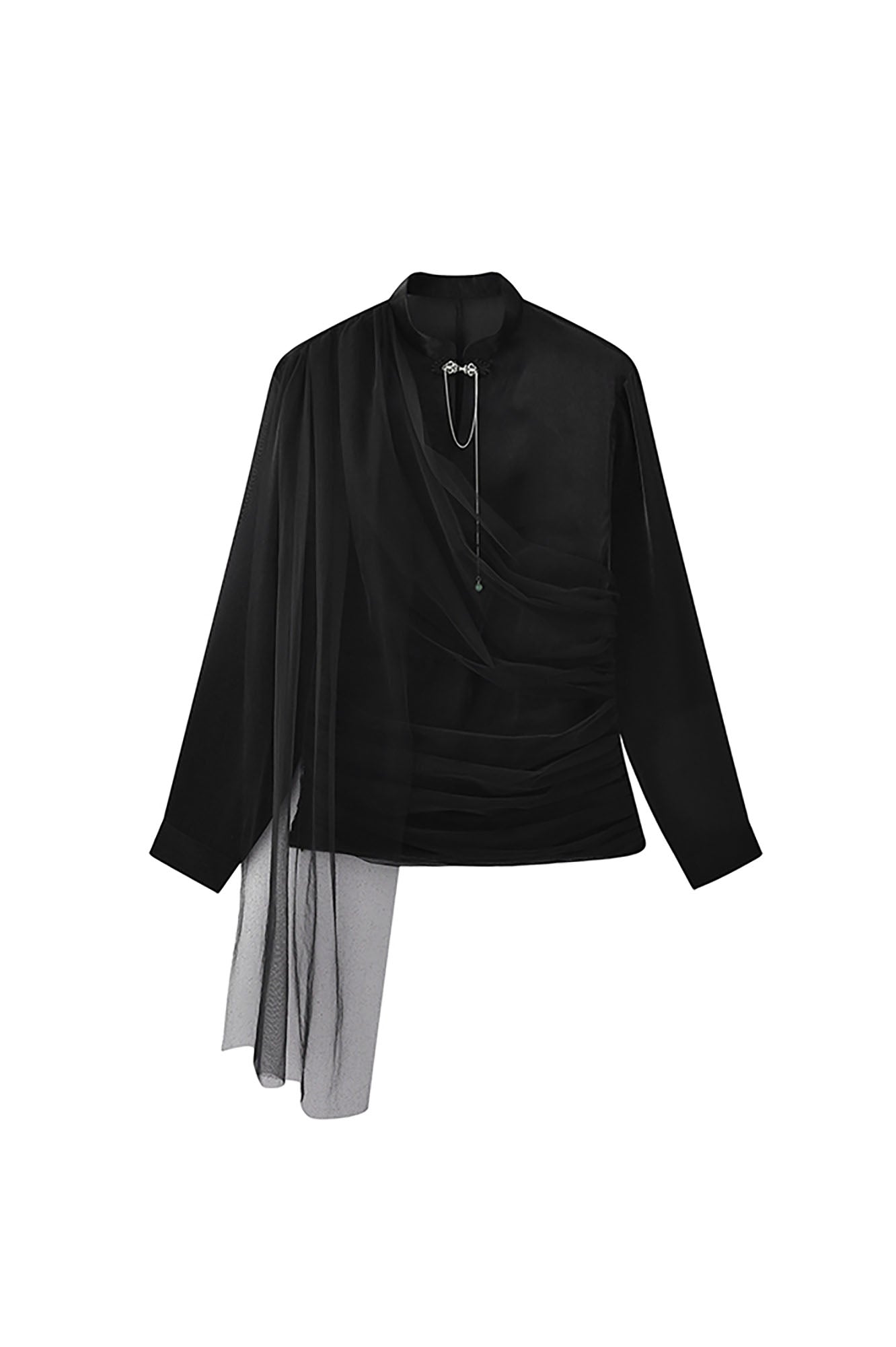 JIECHI Draped Sheer Brooch Organza Shirt, premium urban and streetwear designers apparel on PROJECTISR.com, JIECHI