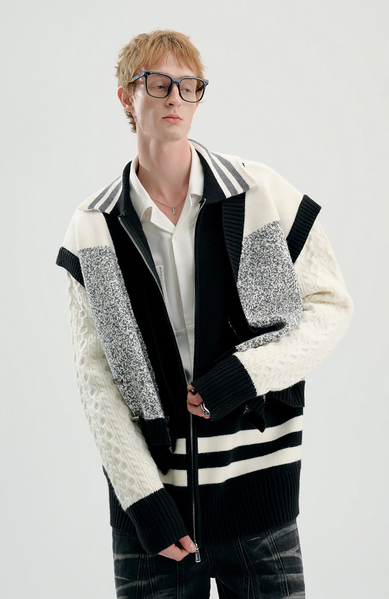 TIWILLTANG Asym Wrap Stripe-Collar Pullover, premium urban and streetwear designers apparel on PROJECTISR.com, TIWILLTANG