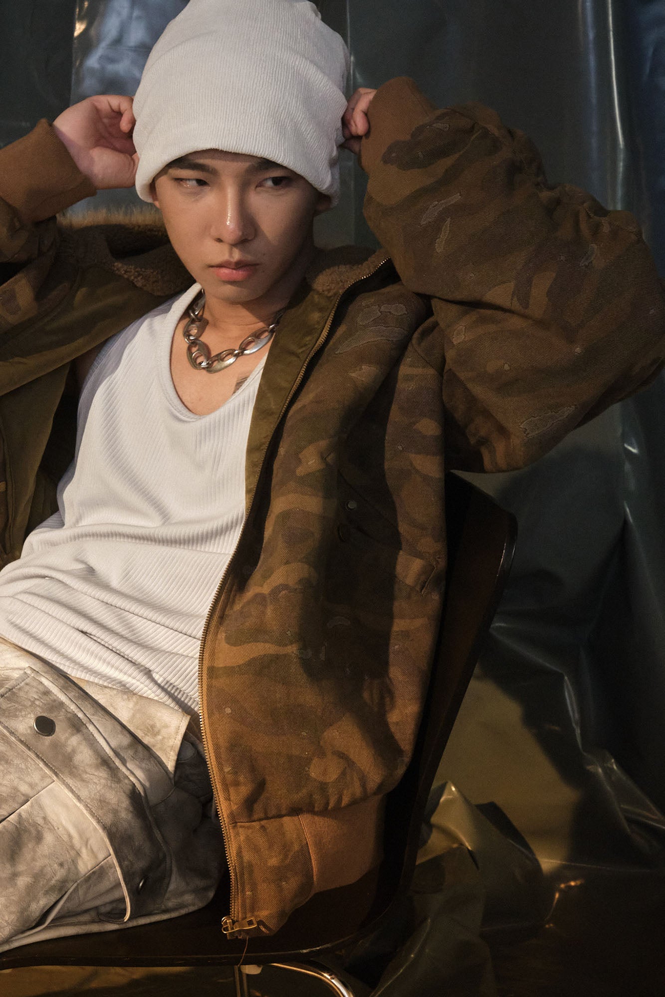 RECOVER ZONE Camo Faux-Fur Collar Bomber Jacket