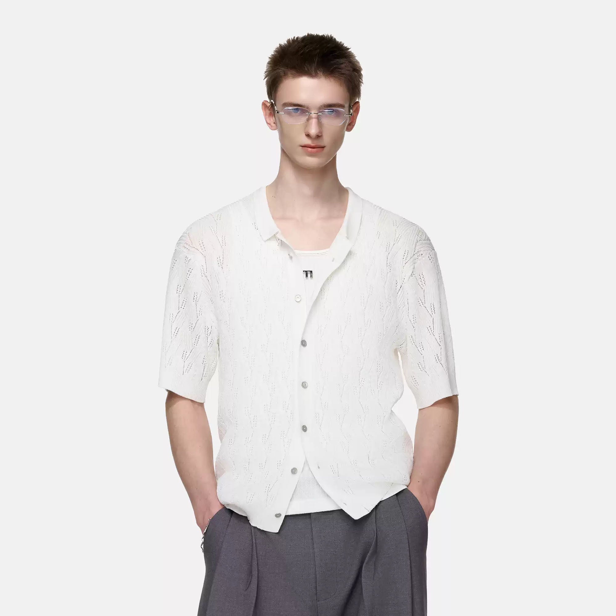 TIWILLTANG Pointelle Knit Polo Half Shirt