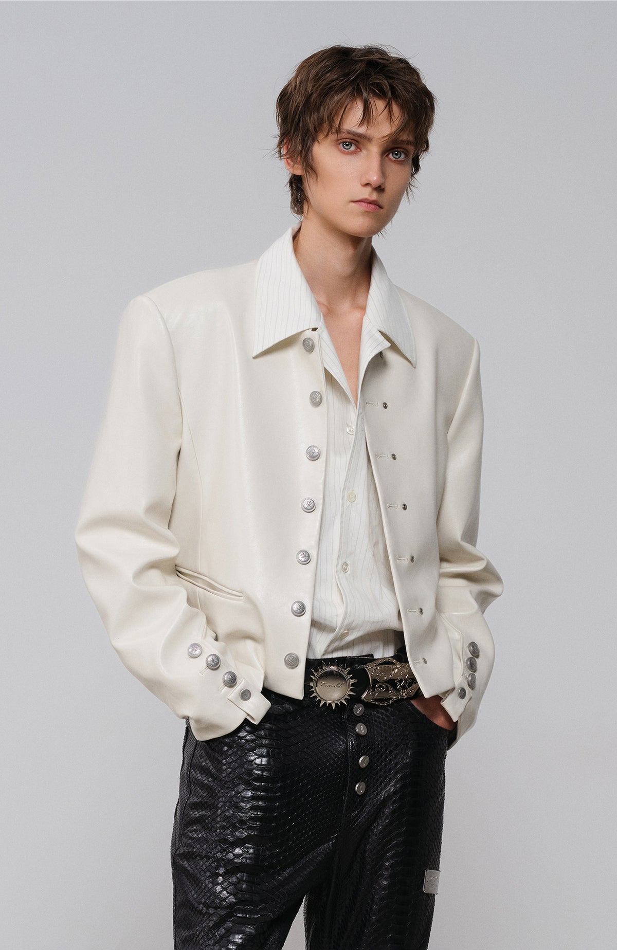 FACEONLAB Faux Leather Stand-Collar Biker Jacket