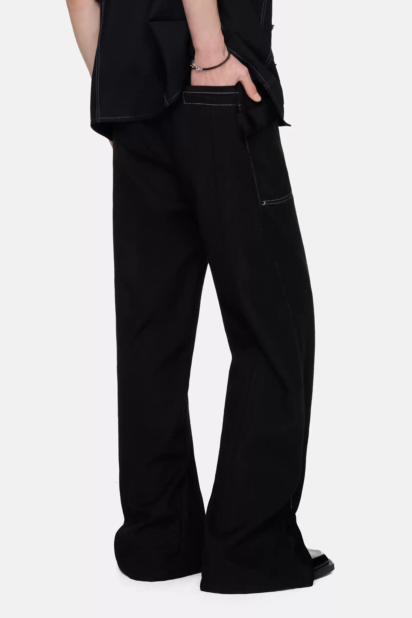 TIWILLTANG Paneled Zipper-Hem Wide-Leg Pants Black