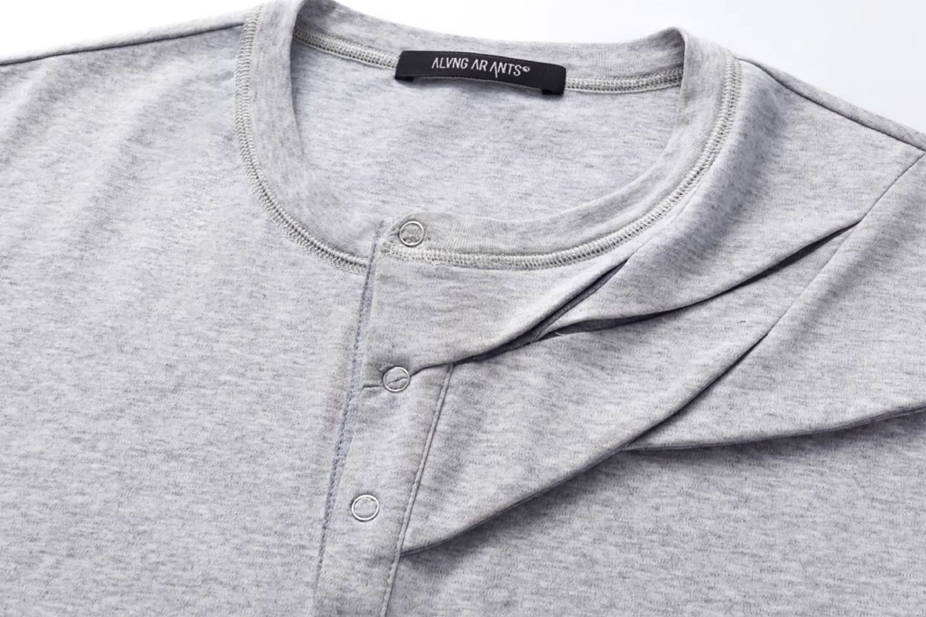 ALVNG AR ANTS Slash Pleated Shoulder Spliced Henley T-Shirt, premium urban and streetwear designers apparel on PROJECTISR.com, ALVNG AR ANTS