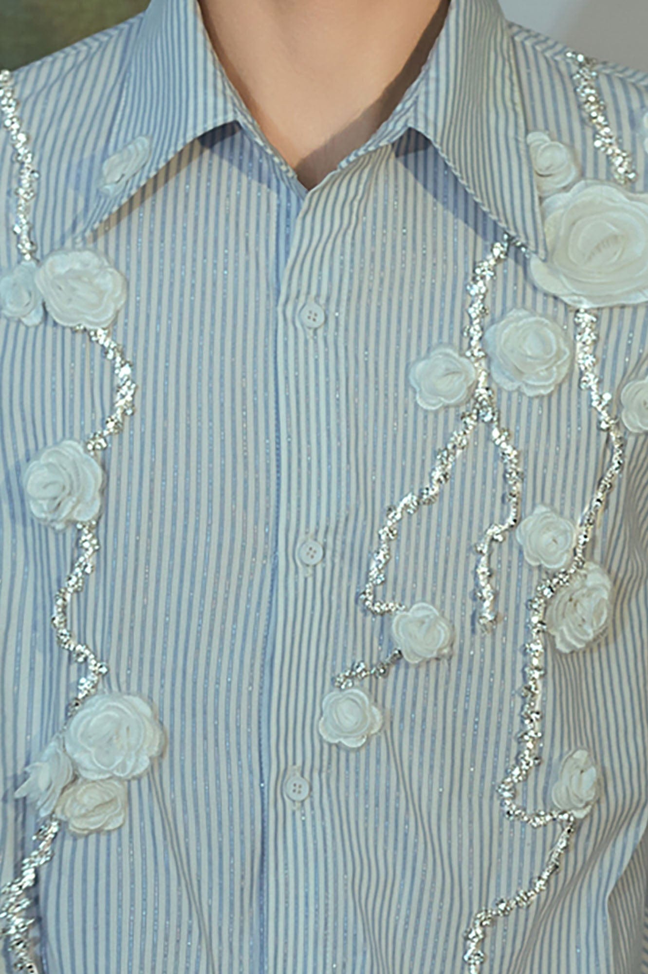 JIECHI Vine Rose Embroidered Striped Shirt, premium urban and streetwear designers apparel on PROJECTISR.com, JIECHI