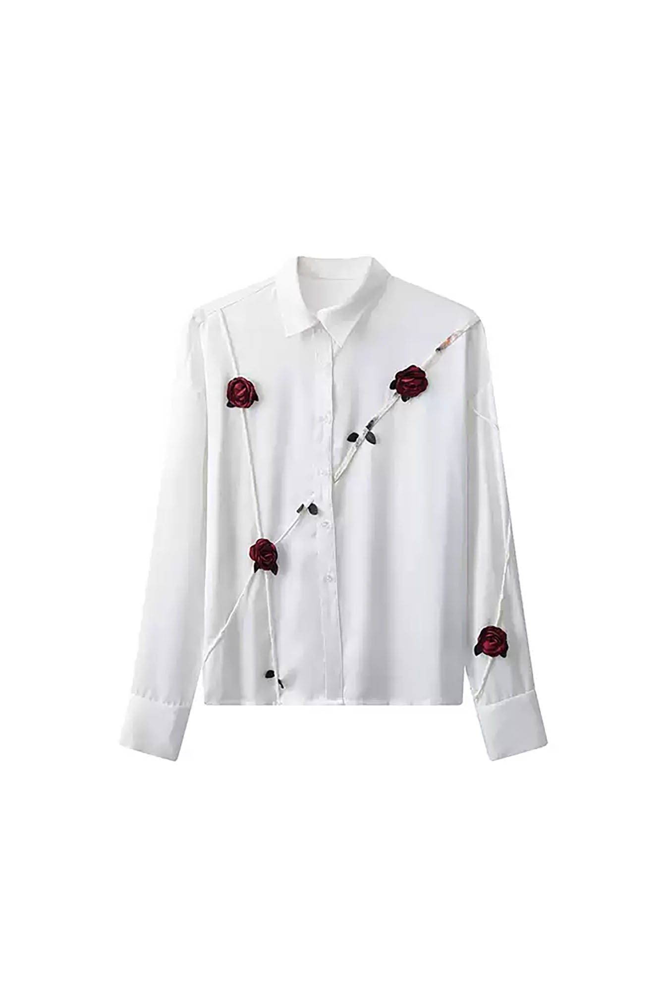 JIECHI Rose Embellished Acetate Spliced Shirt, premium urban and streetwear designers apparel on PROJECTISR.com, JIECHI