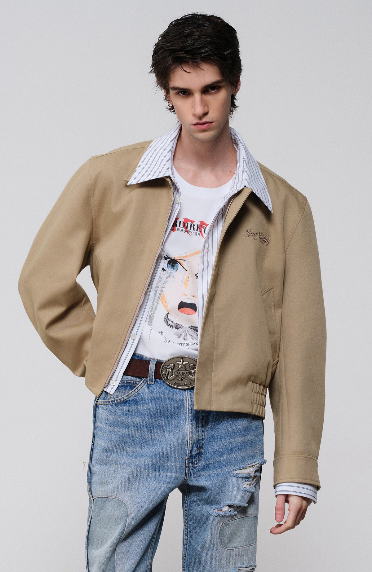 FACEONLAB Embroidered Spliced Shirt Jacket