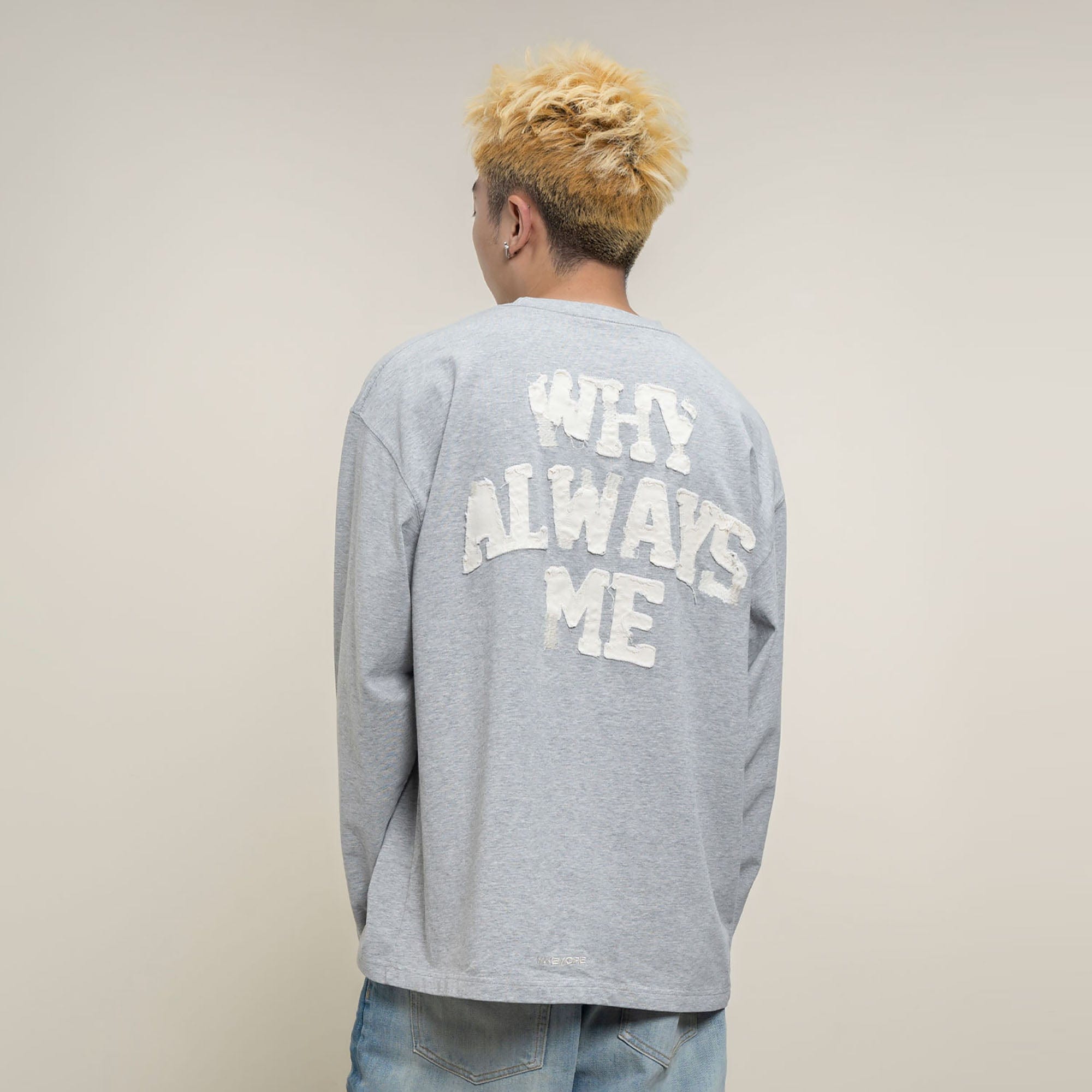 MAKEMORE Text Graphic Patch Long-Sleeve Tee, premium urban and streetwear designers apparel on PROJECTISR.com, MAKEMORE