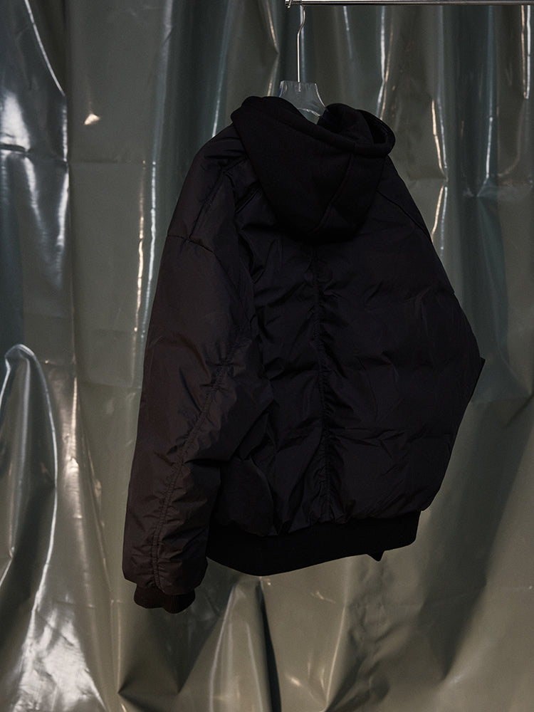 RECOVER ZONE Ruched Layered Hooded Down Jacket