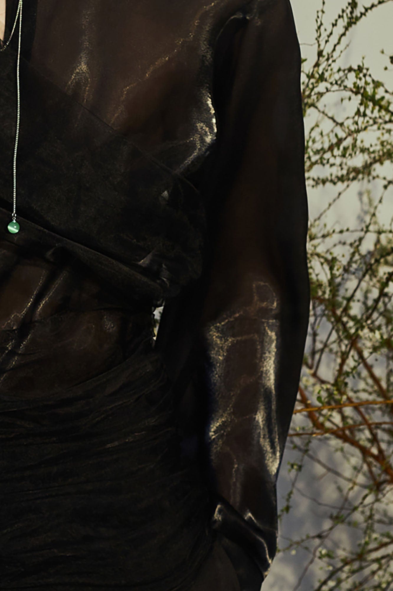 JIECHI Draped Sheer Brooch Organza Shirt, premium urban and streetwear designers apparel on PROJECTISR.com, JIECHI