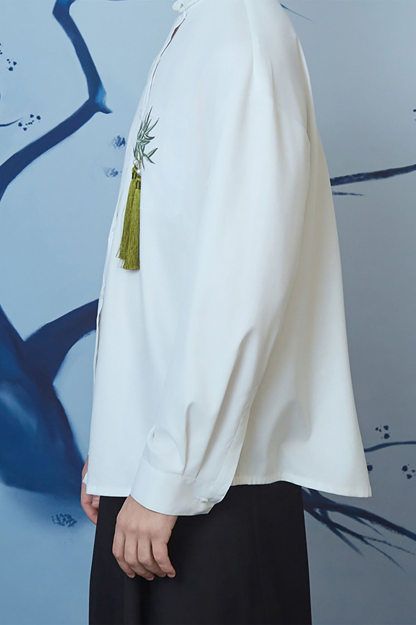 JIECHI Bamboo Tassel Embroidered Mandarin Shirt, premium urban and streetwear designers apparel on PROJECTISR.com, JIECHI