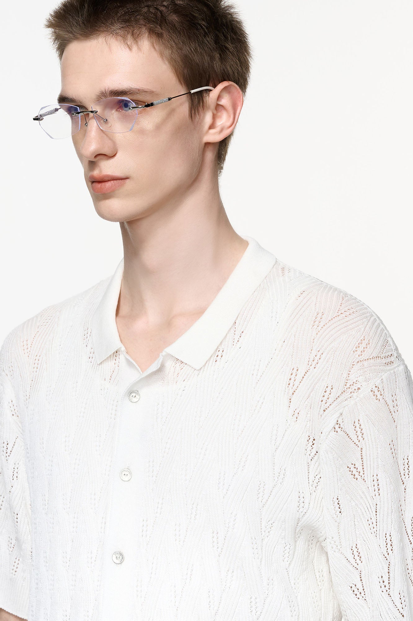 TIWILLTANG Pointelle Knit Polo Half Shirt