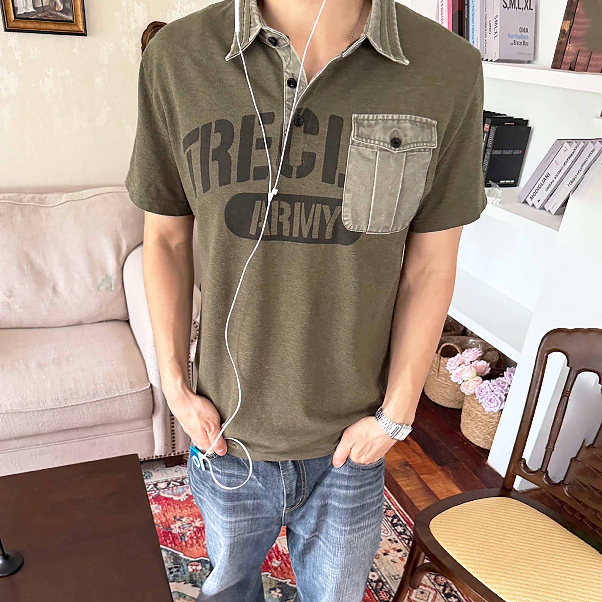 TRECLUB Faded Military LOGO Polo T-Shirt