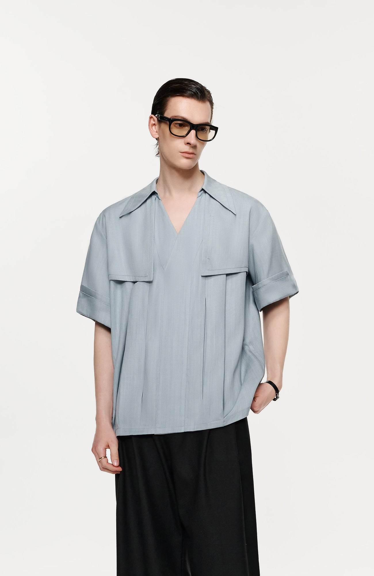 TIWILLTANG Layered Lapel Half Shirt