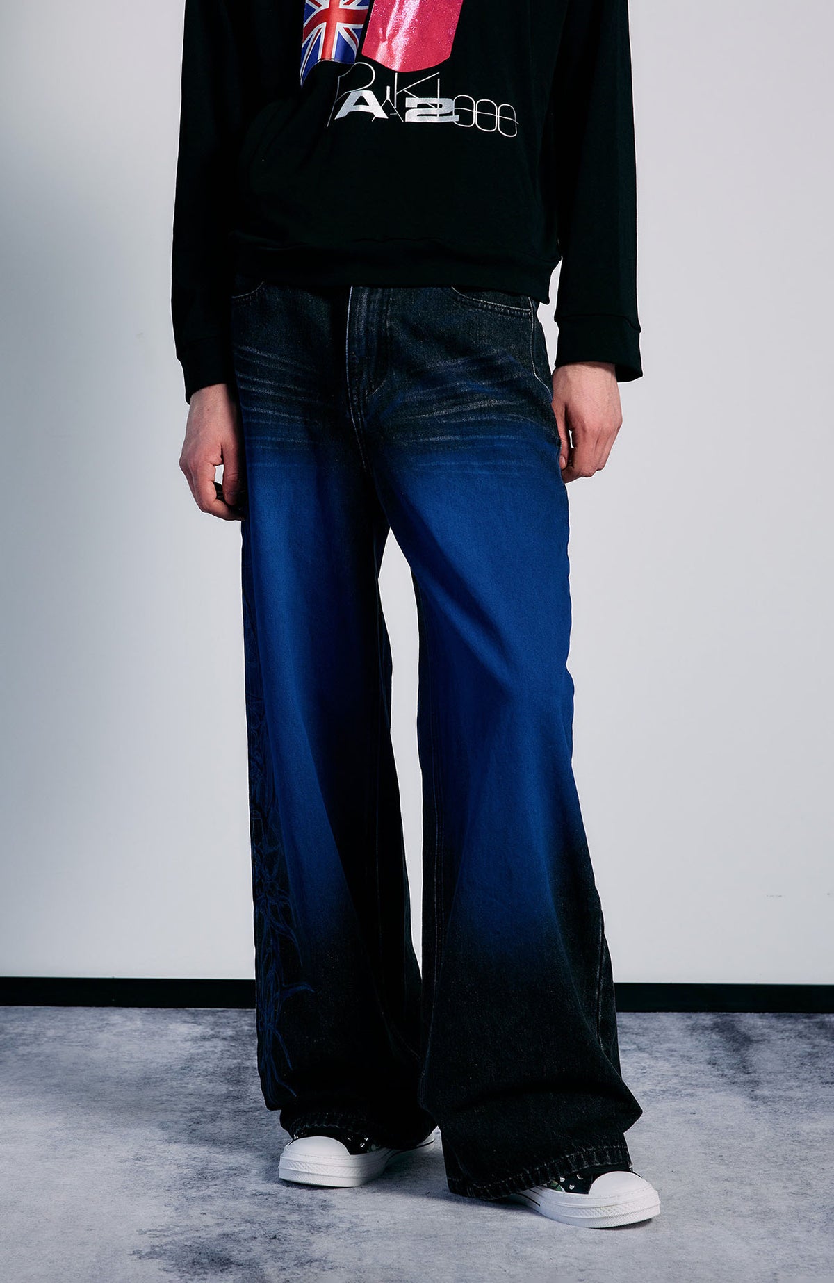 PAIKI Washed Flame Totem Baggy Straight-Leg Jeans