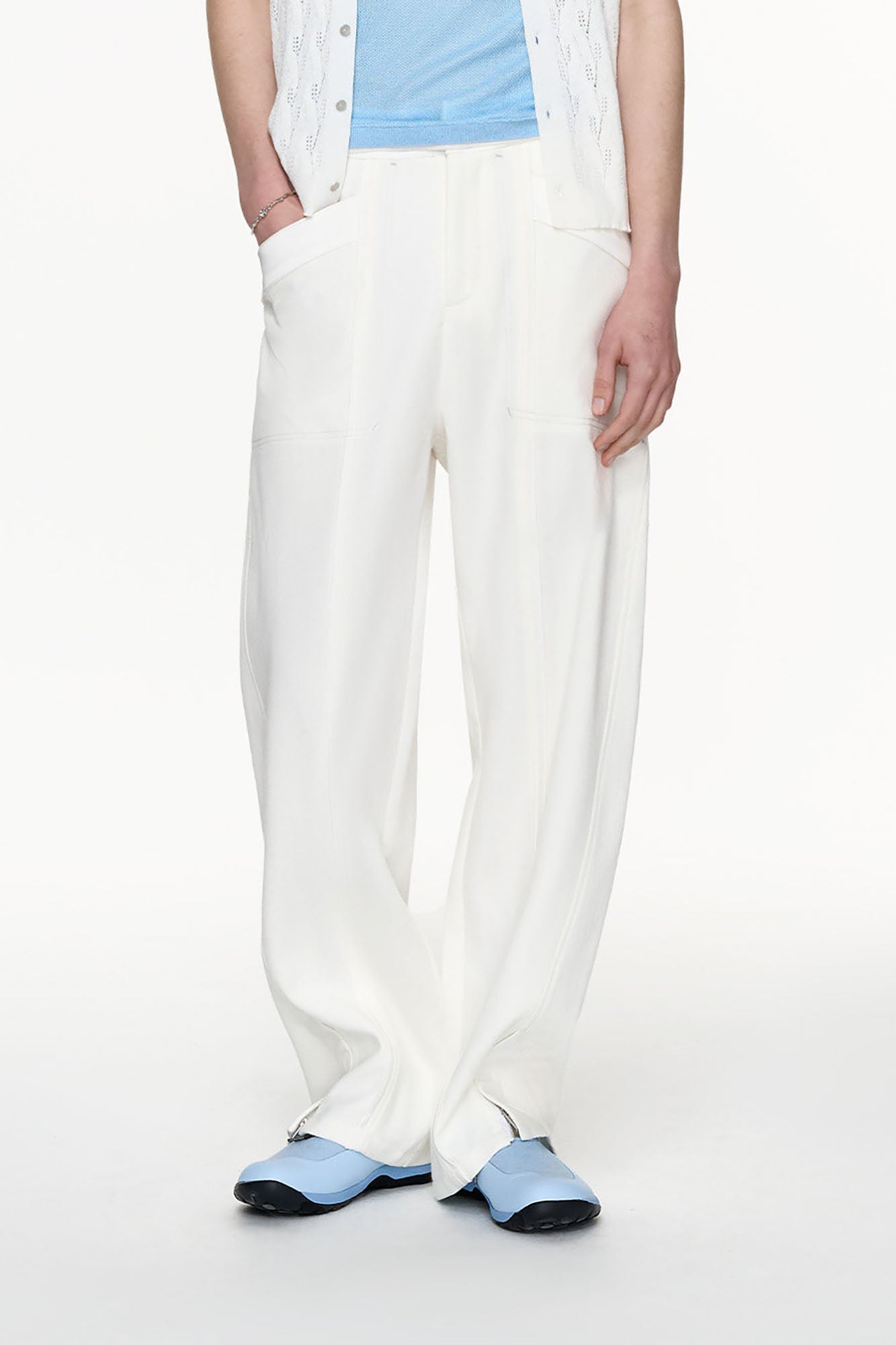 TIWILLTANG Paneled Zipper-Hem Wide-Leg Pants White