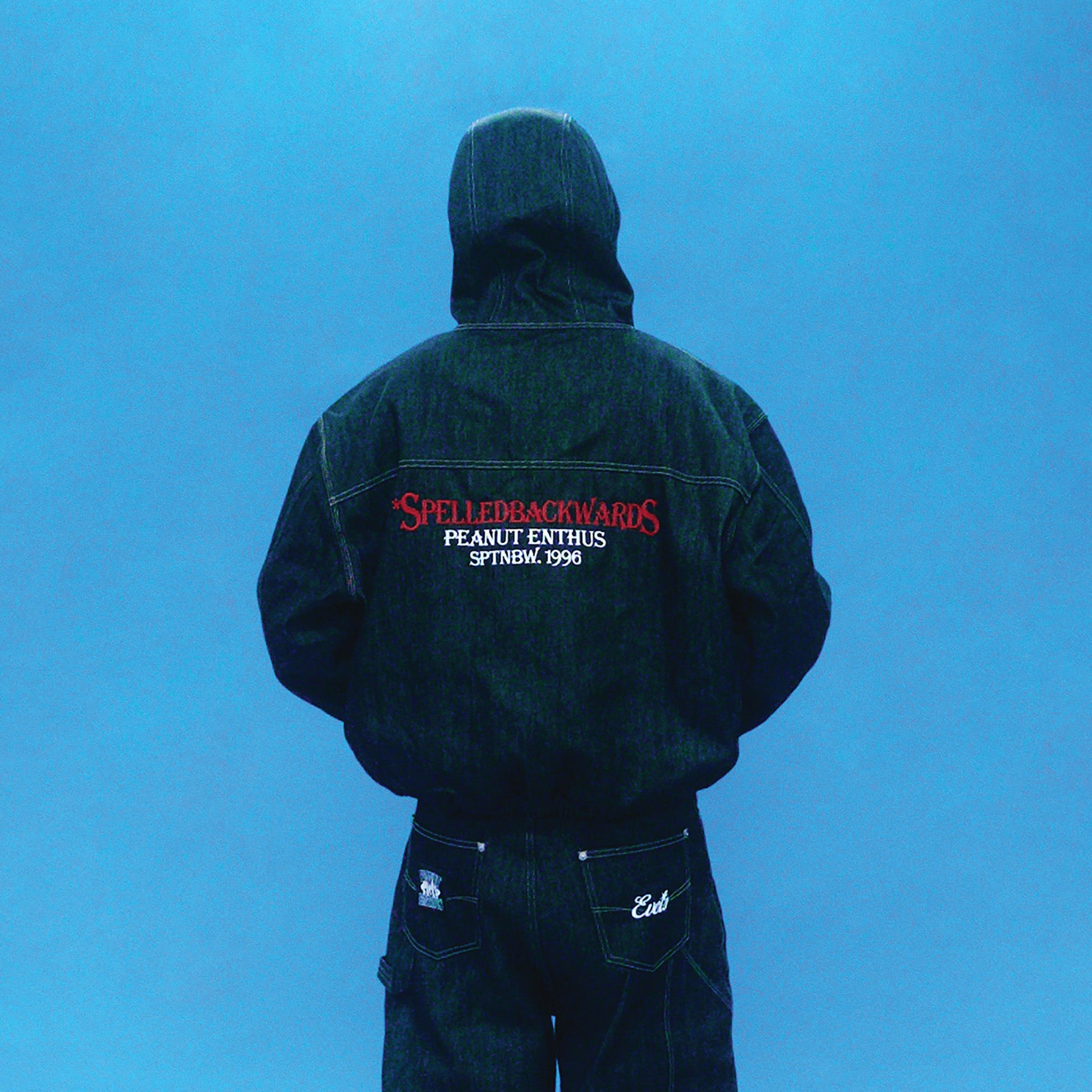EVETS Raw Denim Embroidered Utility Zip Hoodie, premium urban and streetwear designers apparel on PROJECTISR.com, EVETS