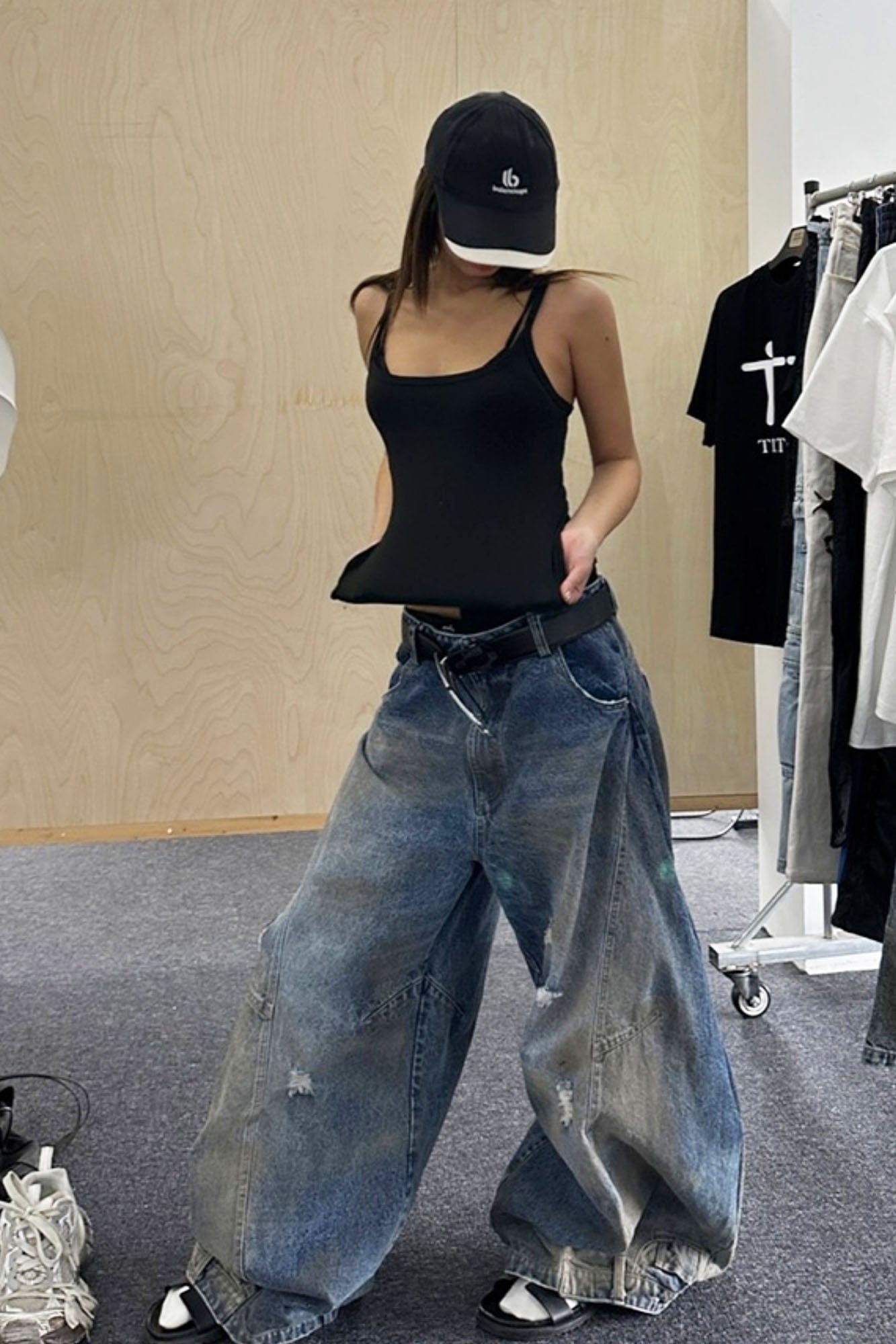 TRIANGLE PROJECT Distressed Dirty-Washed Oversized Jeans, premium urban and streetwear designers apparel on PROJECTISR.com, TRIANGLE PROJECT