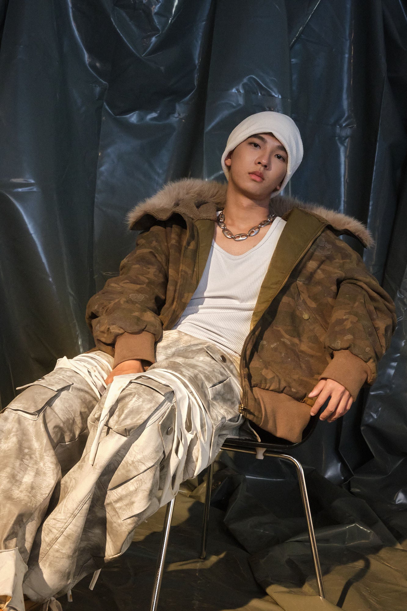 RECOVER ZONE Camo Faux-Fur Collar Bomber Jacket