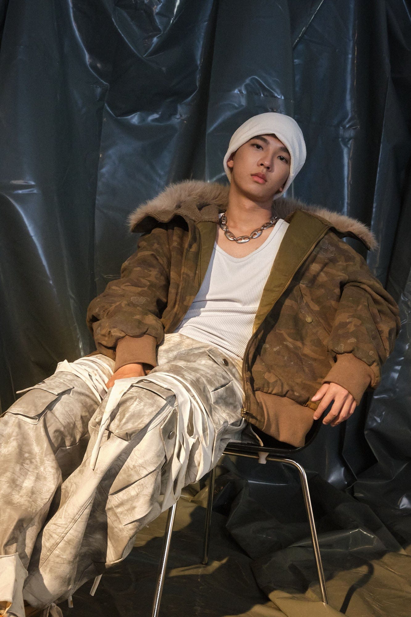 RECOVER ZONE Camo Faux-Fur Collar Bomber Jacket, premium urban and streetwear designers apparel on PROJECTISR.com, RECOVER ZONE