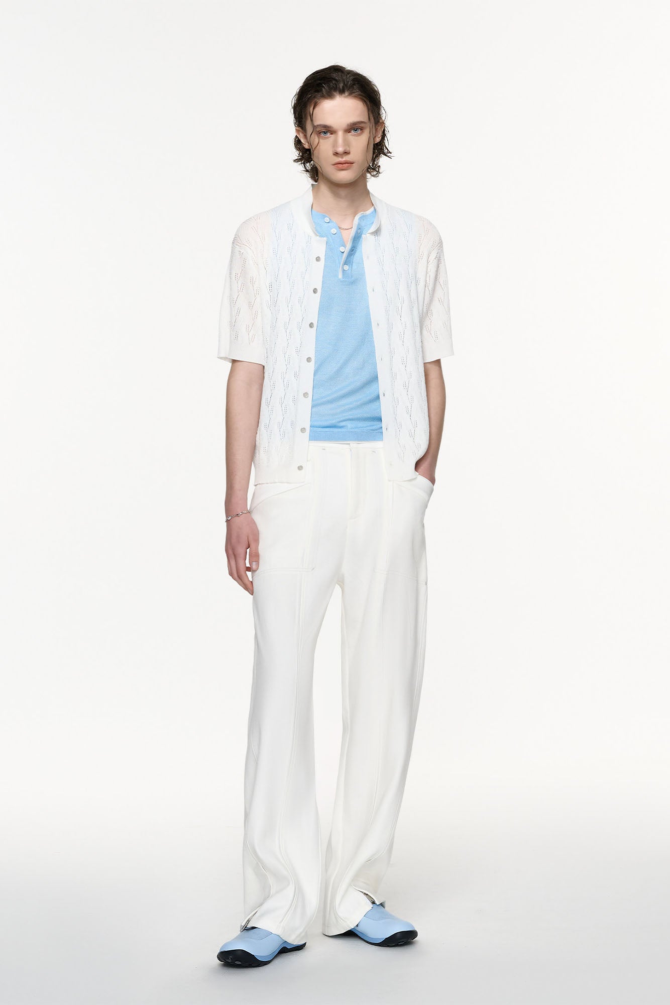 TIWILLTANG Paneled Zipper-Hem Wide-Leg Pants White