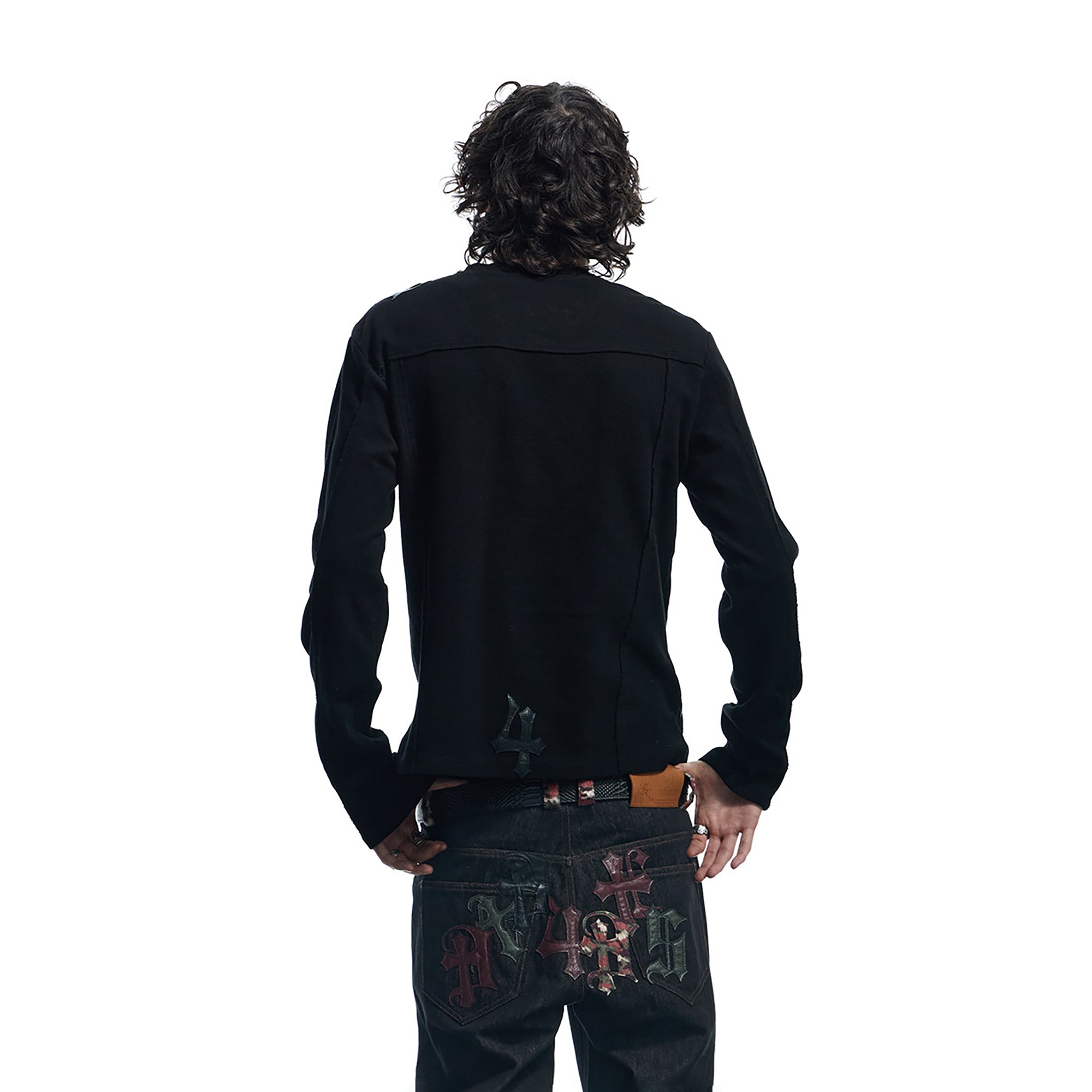 DND4DES Waffle-Knit Gothic Henley Long-Sleeve Tee, premium urban and streetwear designers apparel on PROJECTISR.com, DND4DES