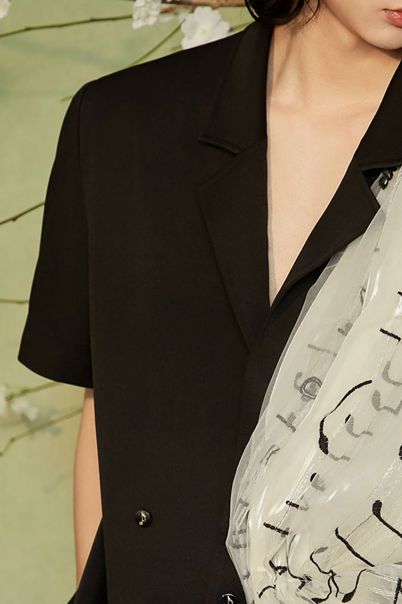 JIECHI Musical Score Layered Tulle Drape Half Shirt, premium urban and streetwear designers apparel on PROJECTISR.com, JIECHI
