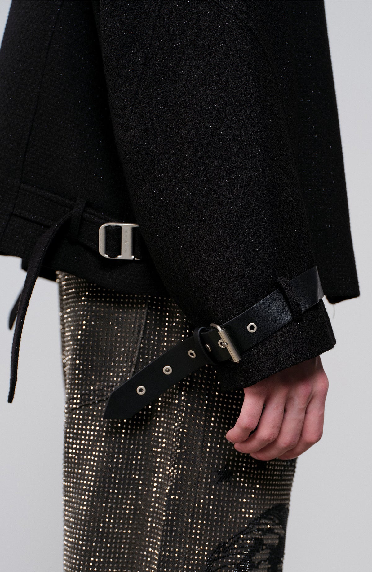 FACEONLAB Leather-Collar Medal Embellished Jacket