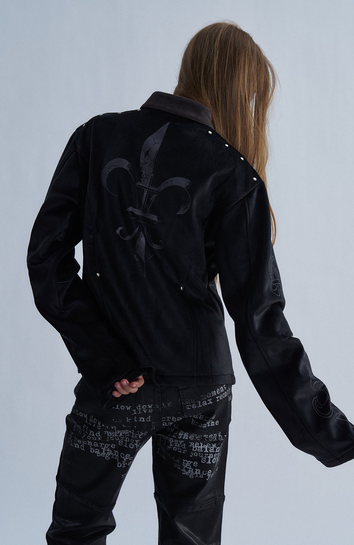 PAIKI Iris Totem Spliced Suede Fitted Jacket