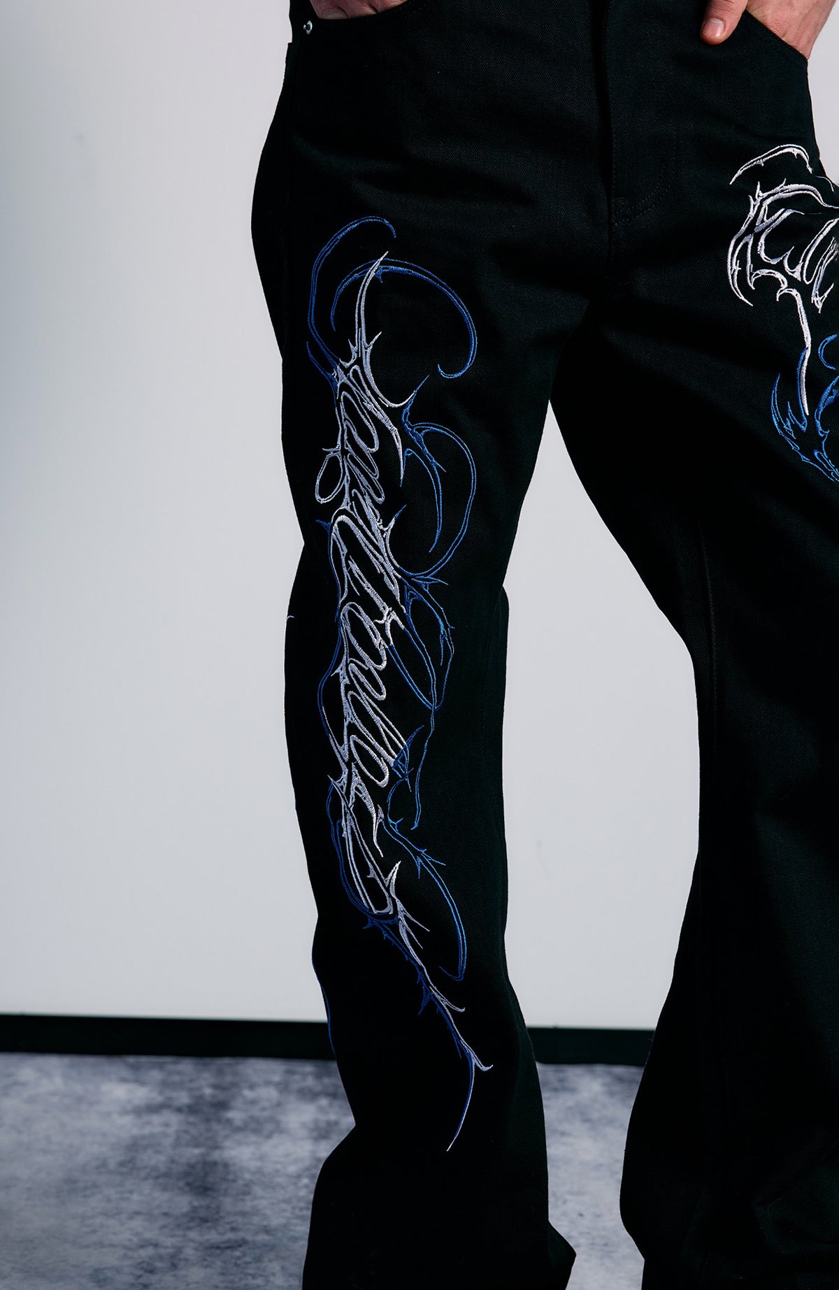 PAIKI Embroidered Thorn Floral Raw Selvedge Straight-Leg Jeans