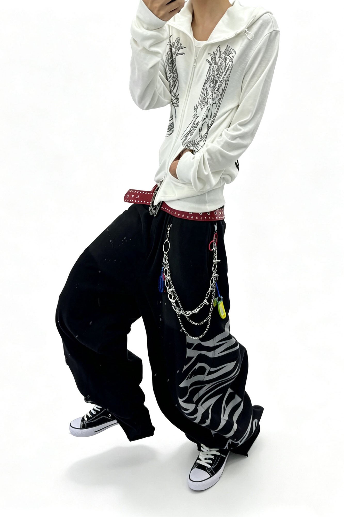 SAXGENWON Dreamcore Thorn Full-Print Zip-Up Hoodie