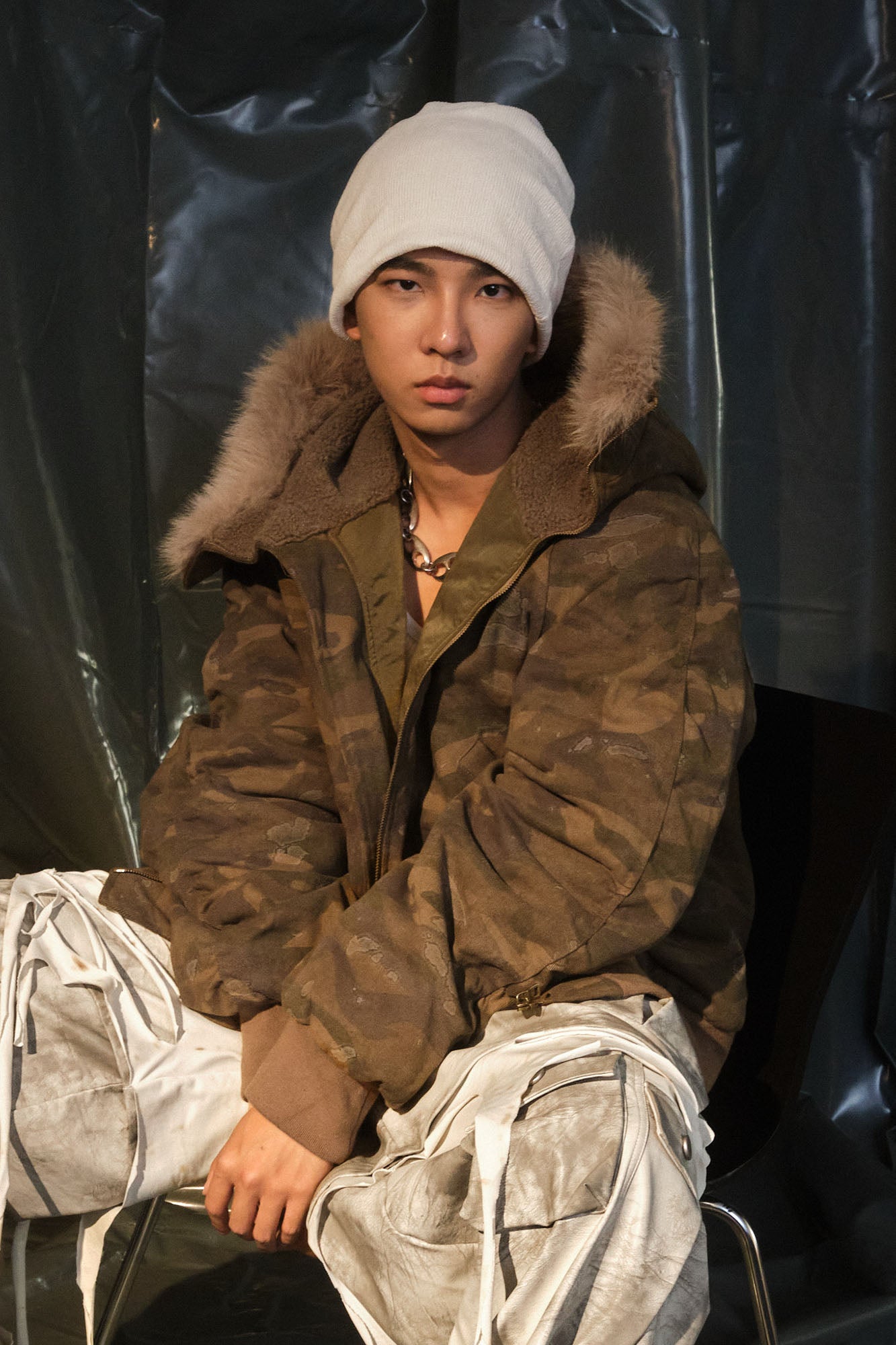 RECOVER ZONE Camo Faux-Fur Collar Bomber Jacket
