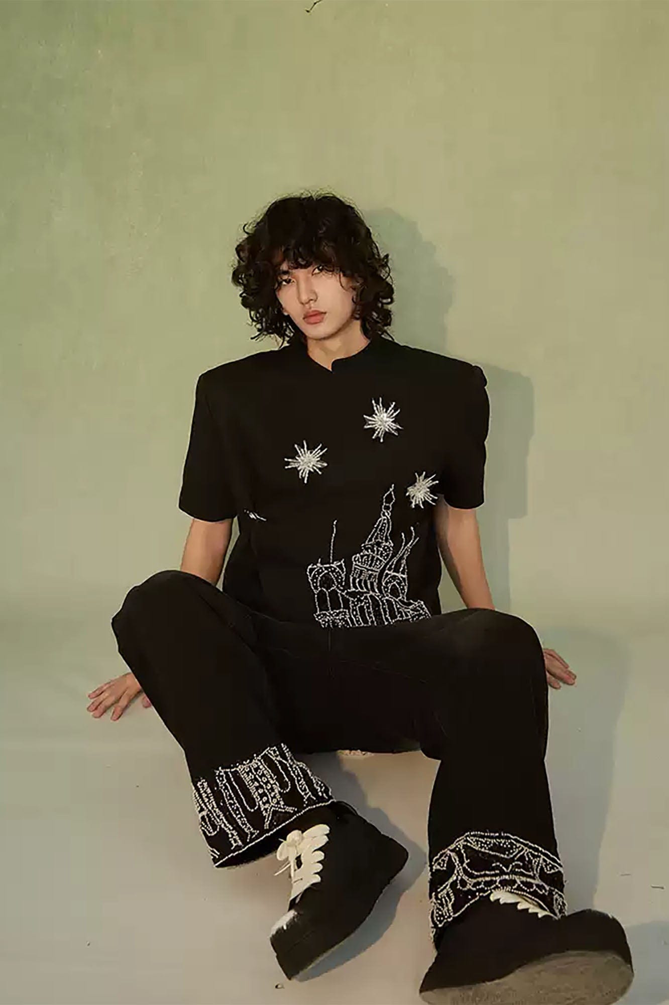 JIECHI Starry Castle Embellished T-Shirt, premium urban and streetwear designers apparel on PROJECTISR.com, JIECHI