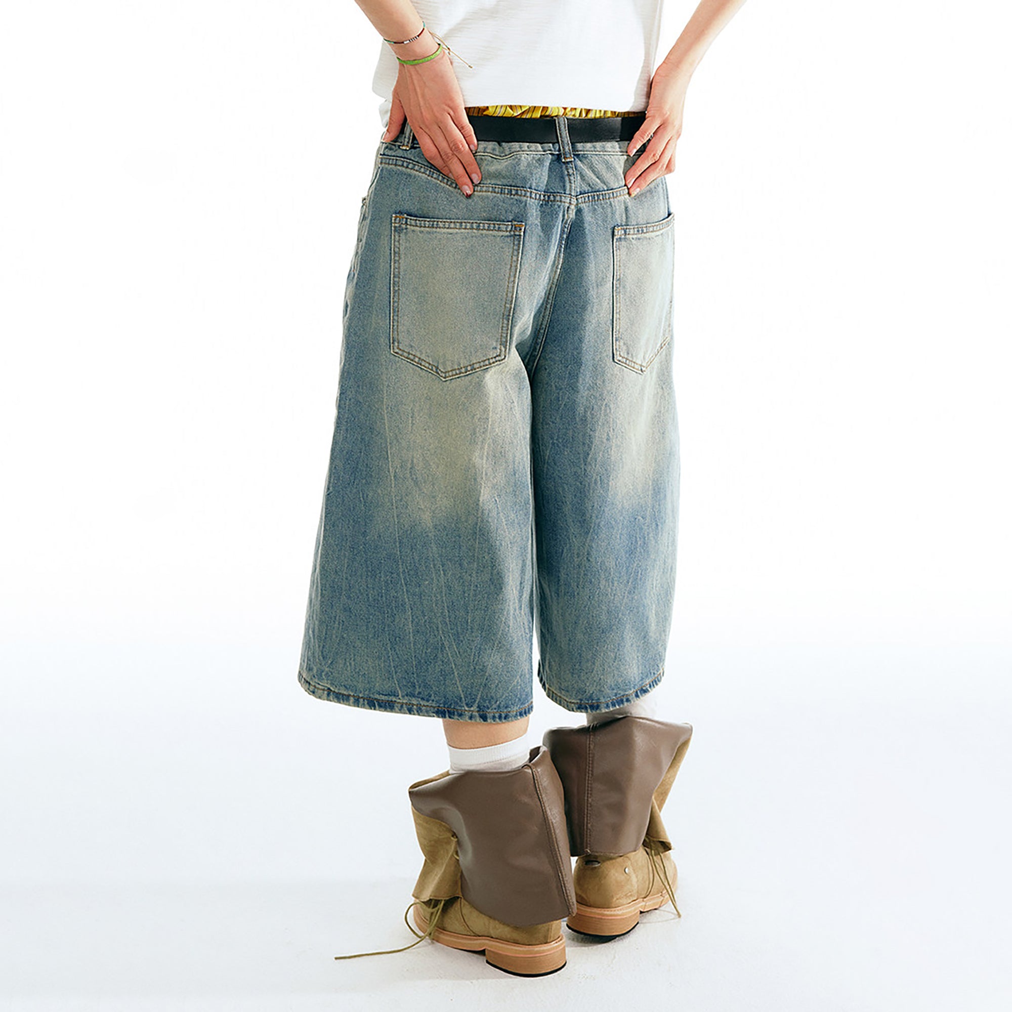 1997 POSTOFFICE Washed Wide-Leg Denim Shorts, premium urban and streetwear designers apparel on PROJECTISR.com, 1997 POSTOFFICE