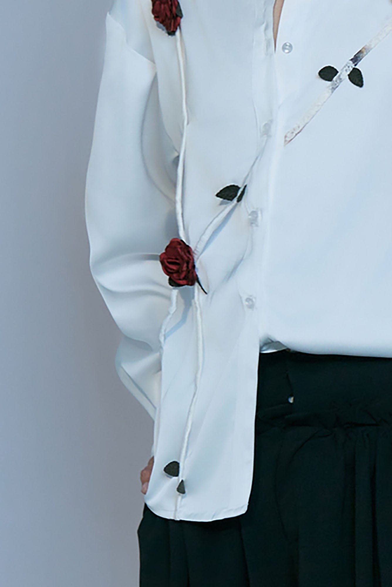 JIECHI Rose Embellished Acetate Spliced Shirt, premium urban and streetwear designers apparel on PROJECTISR.com, JIECHI