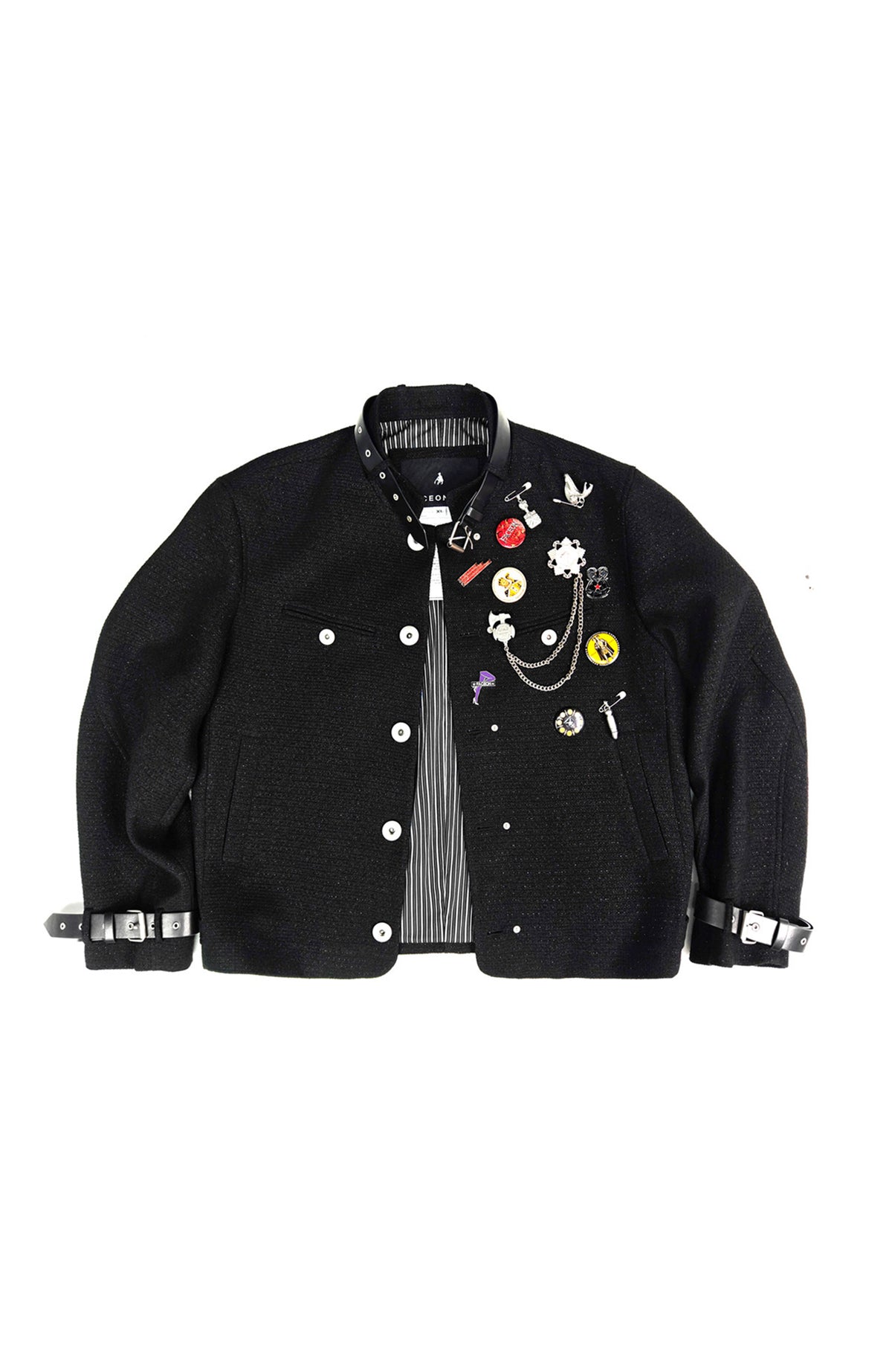 FACEONLAB Leather-Collar Medal Embellished Jacket