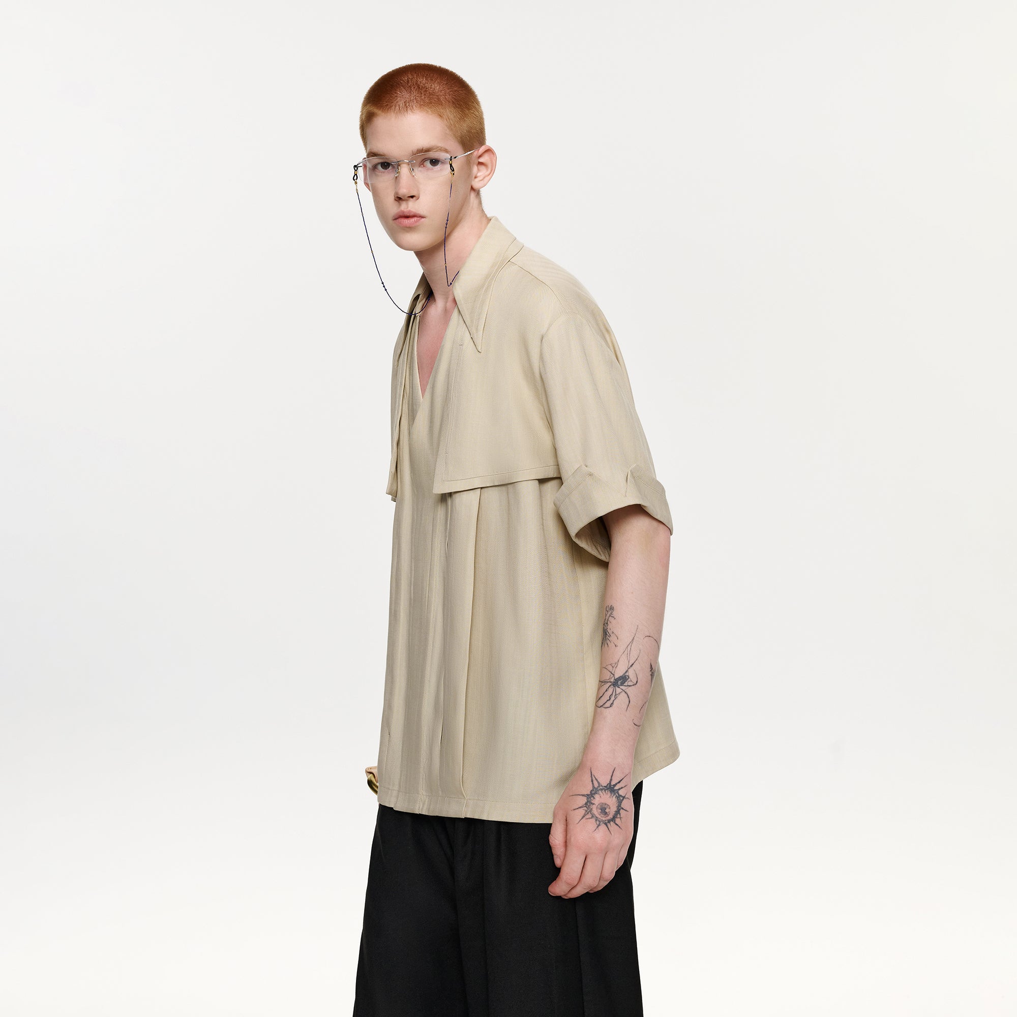 TIWILLTANG Layered Lapel Half Shirt