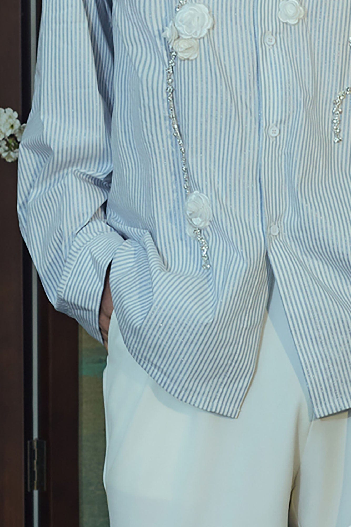 JIECHI Vine Rose Embroidered Striped Shirt, premium urban and streetwear designers apparel on PROJECTISR.com, JIECHI