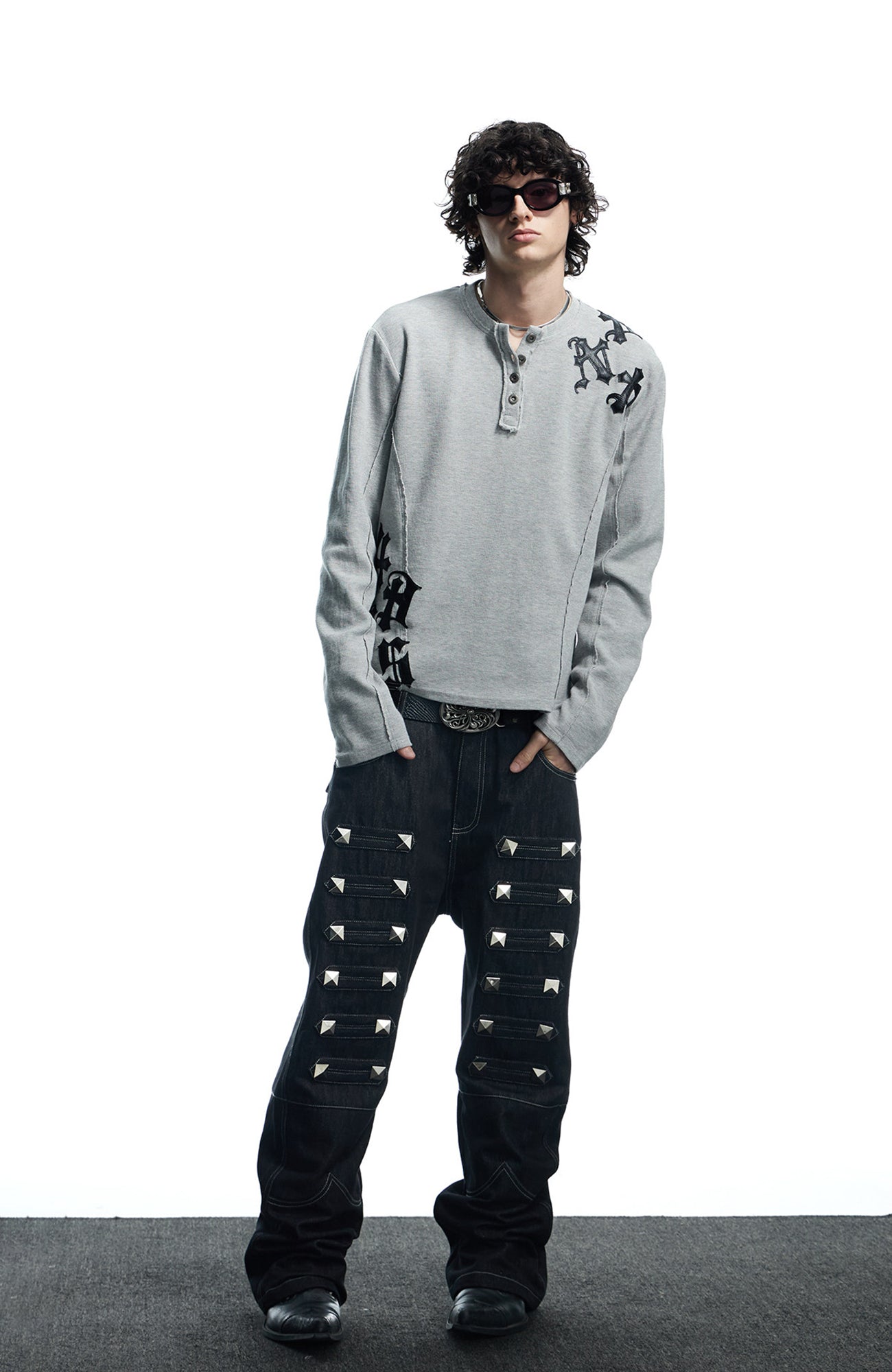 DND4DES Waffle-Knit Gothic Henley Long-Sleeve Tee, premium urban and streetwear designers apparel on PROJECTISR.com, DND4DES