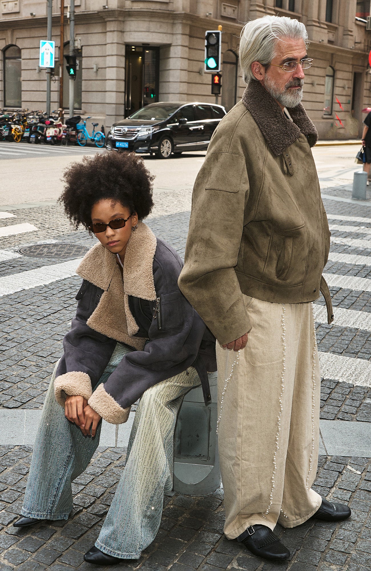 STEEPC Asym Zip Suede Shearling Jacket