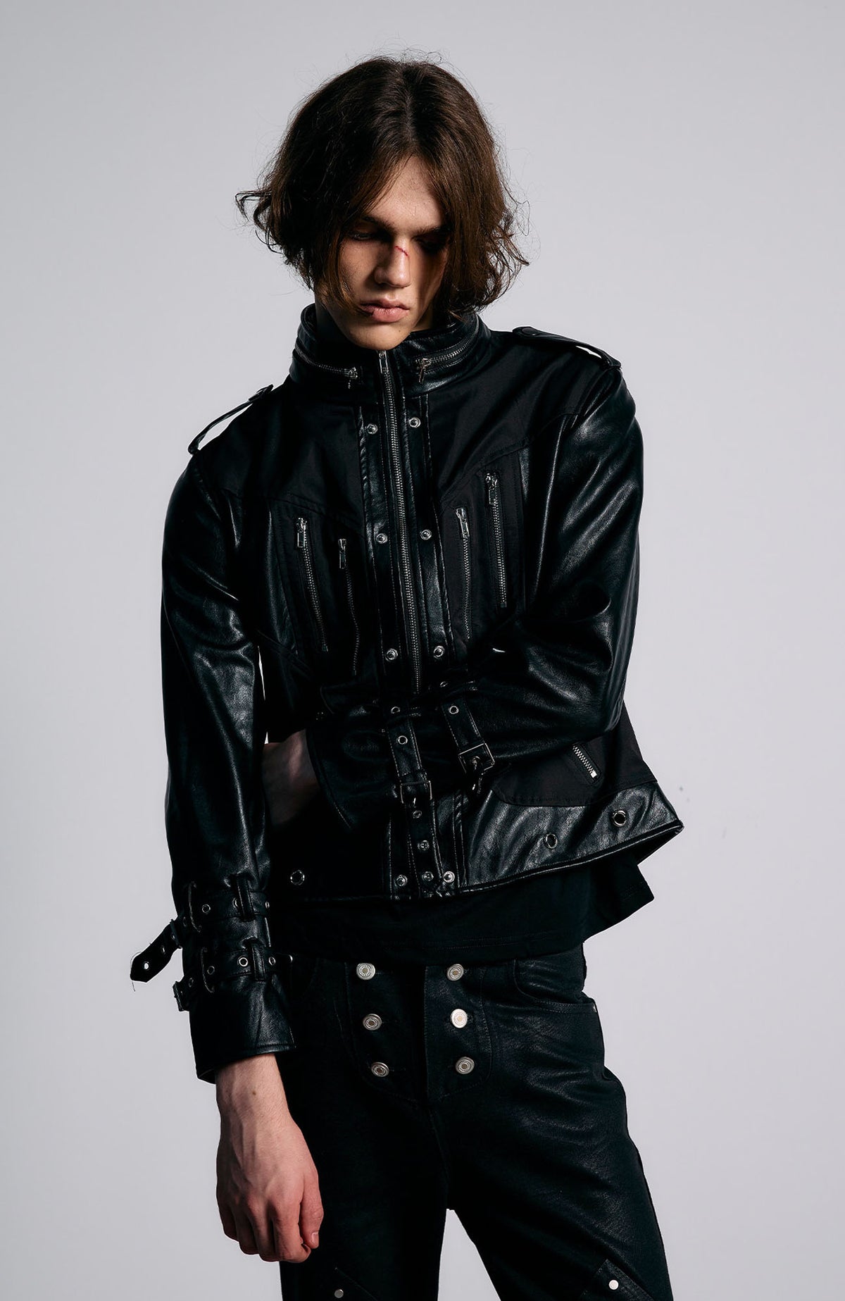 PAIKI Strapped Structured Slim Biker Jacket